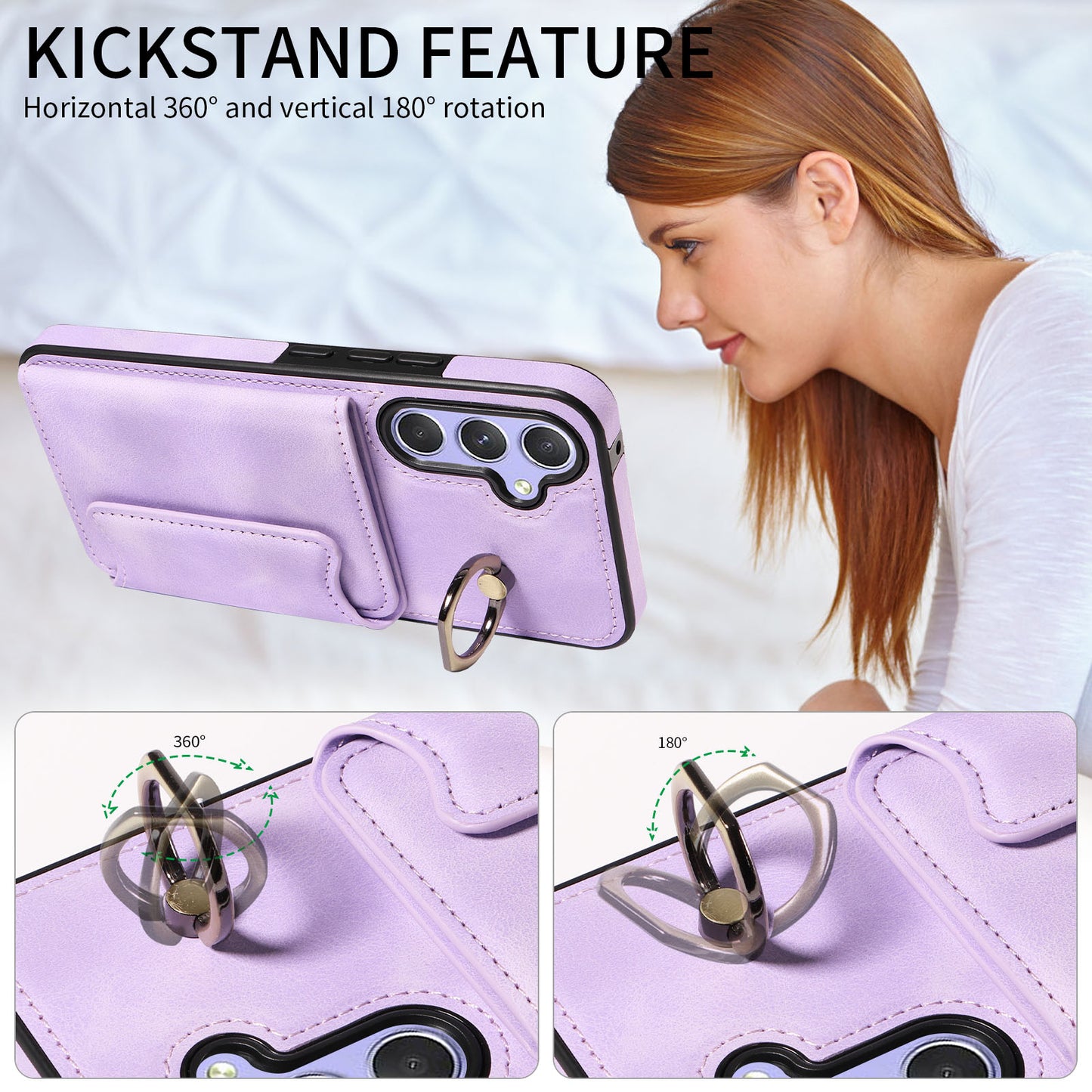 001 For Samsung Galaxy A54 5G Card Holder Phone Case Ring Kickstand Anti-drop PU Leather+TPU Cover