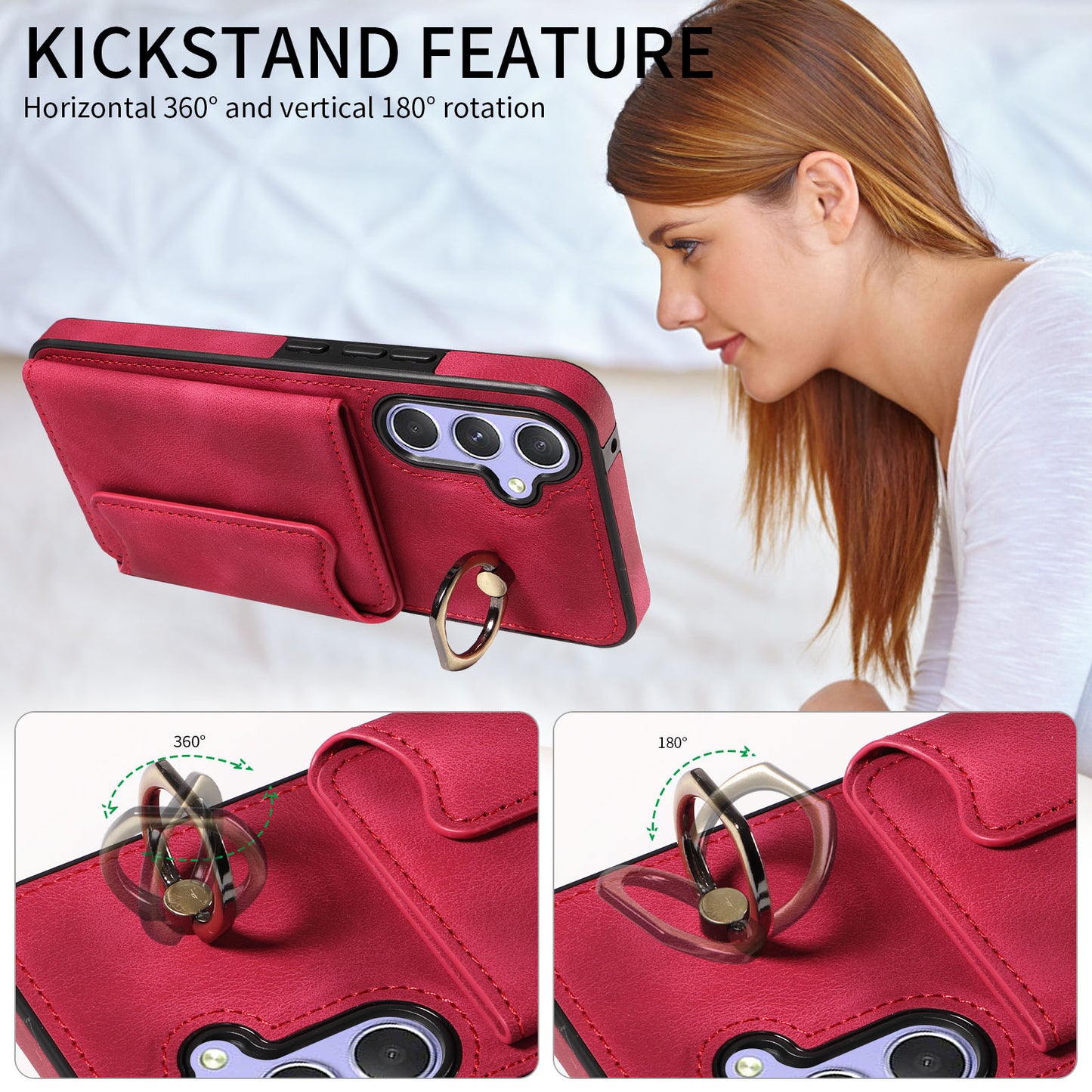 001 For Samsung Galaxy A54 5G Card Holder Phone Case Ring Kickstand Anti-drop PU Leather+TPU Cover