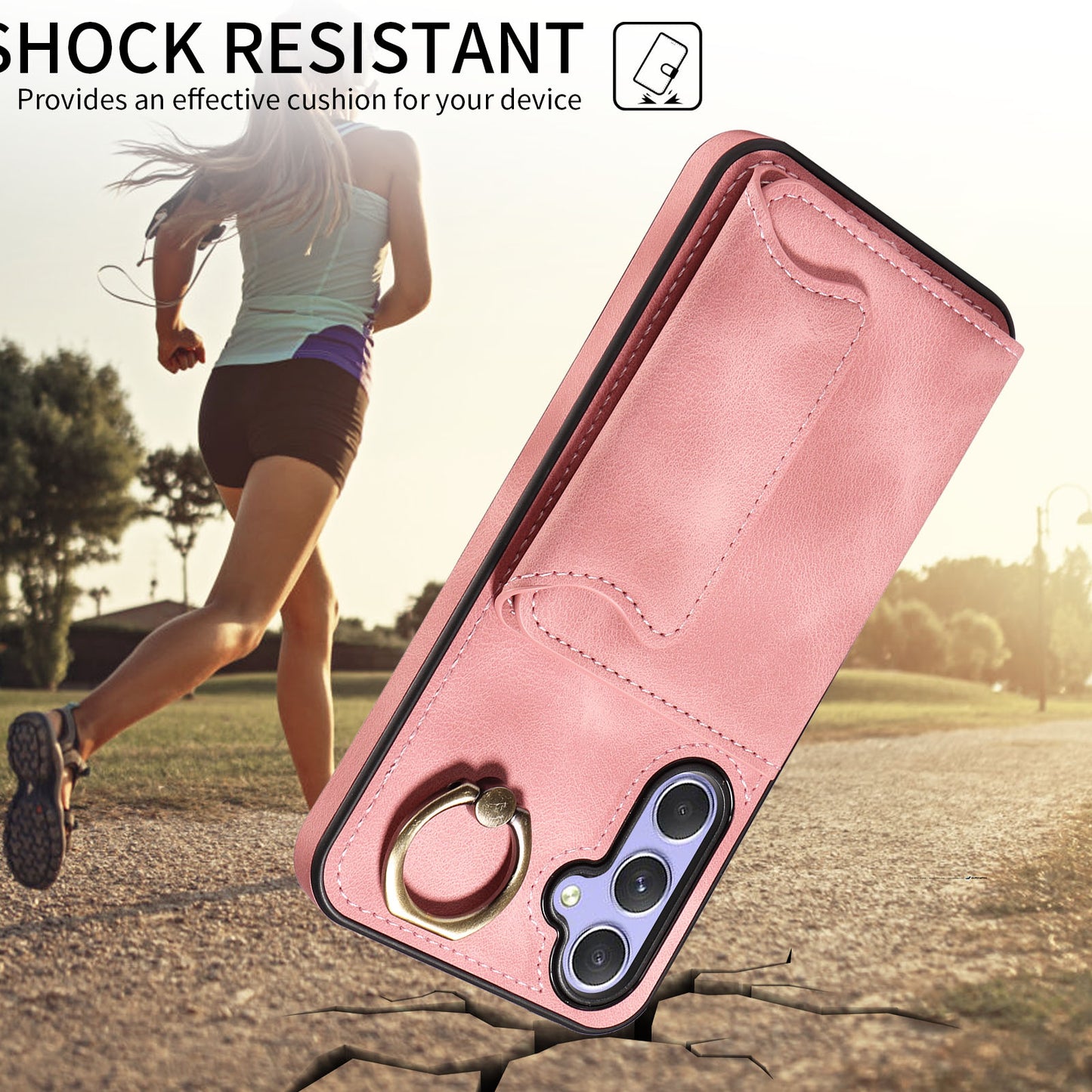 001 For Samsung Galaxy A54 5G Card Holder Phone Case Ring Kickstand Anti-drop PU Leather+TPU Cover