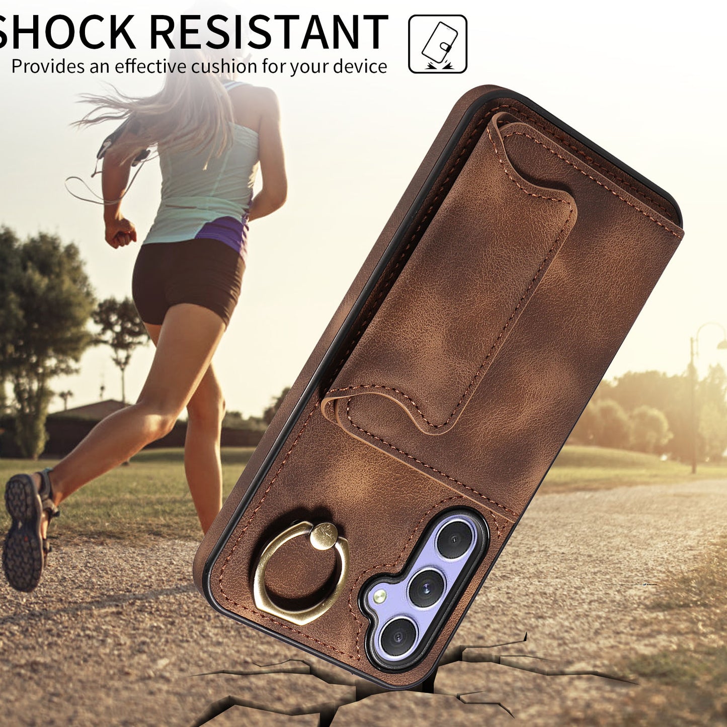 001 For Samsung Galaxy A54 5G Card Holder Phone Case Ring Kickstand Anti-drop PU Leather+TPU Cover