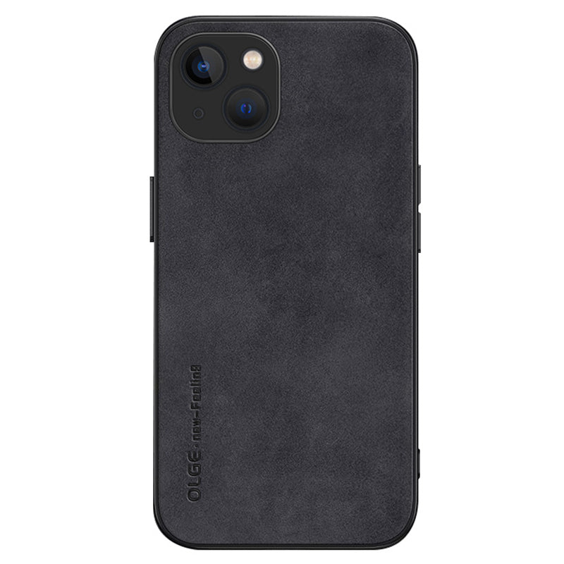 OLGE For iPhone 15 Shockproof Back Cover PU Leather Coated TPU Soft Touch Phone Case
