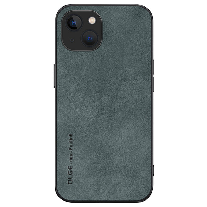 OLGE For iPhone 15 Shockproof Back Cover PU Leather Coated TPU Soft Touch Phone Case