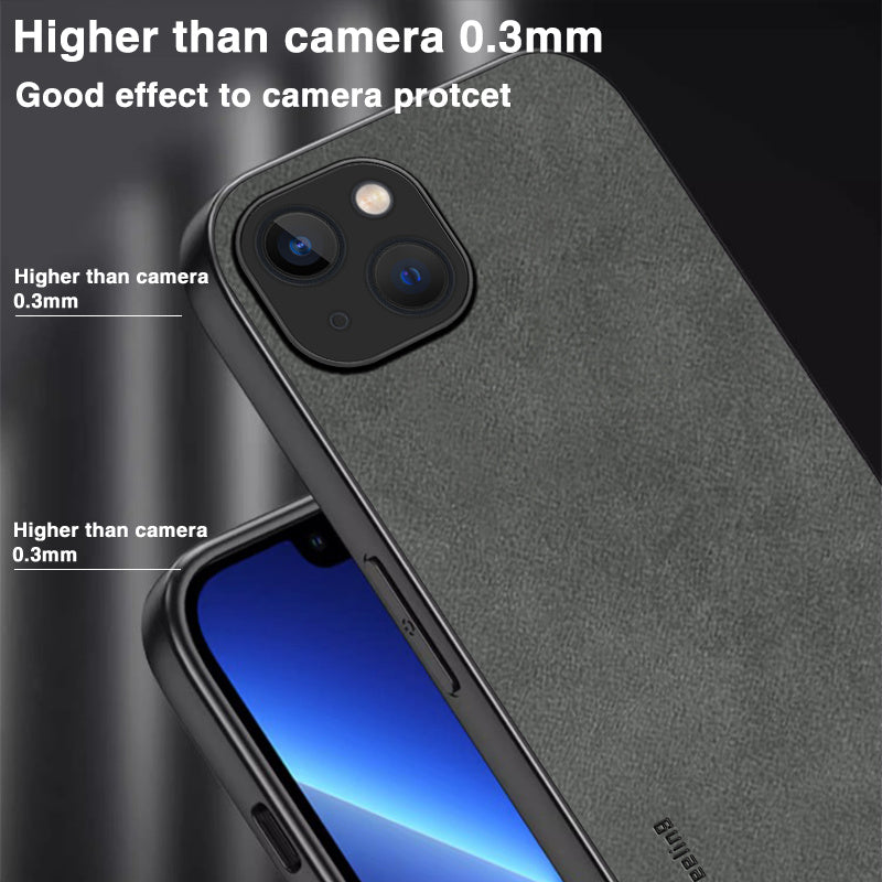 OLGE For iPhone 15 Shockproof Back Cover PU Leather Coated TPU Soft Touch Phone Case