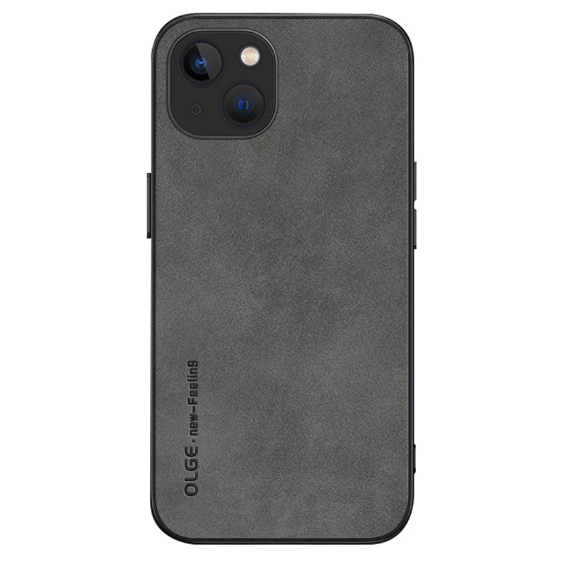 OLGE For iPhone 15 Shockproof Back Cover PU Leather Coated TPU Soft Touch Phone Case