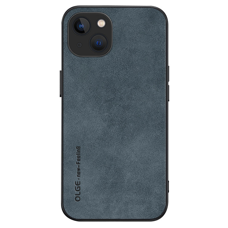 OLGE For iPhone 15 Shockproof Back Cover PU Leather Coated TPU Soft Touch Phone Case