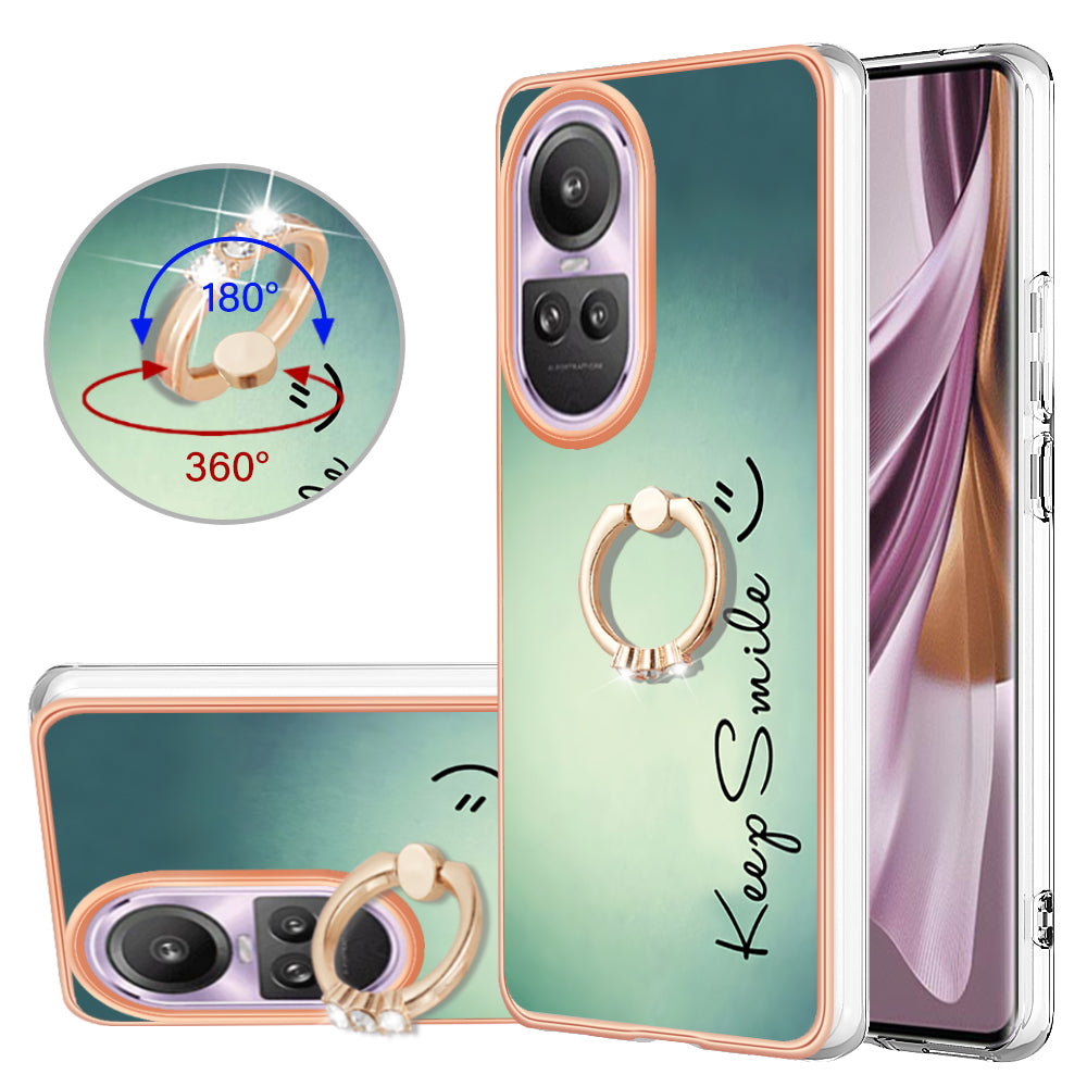 YB IMD Series-20 Style D for Oppo Reno10 Pro 5G (Global) 2.0mm TPU Case IMD Pattern Electroplating Phone Kickstand Cover