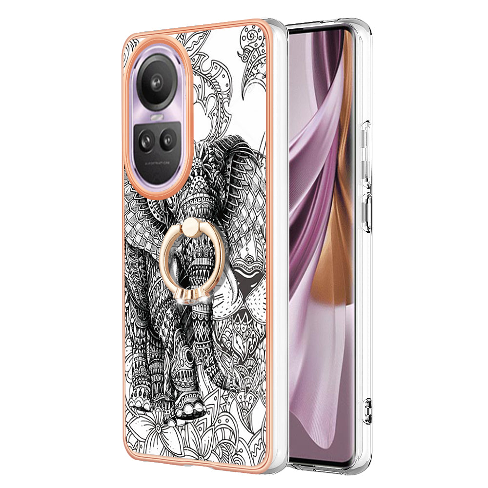 YB IMD Series-20 Style D for Oppo Reno10 Pro 5G (Global) 2.0mm TPU Case IMD Pattern Electroplating Phone Kickstand Cover