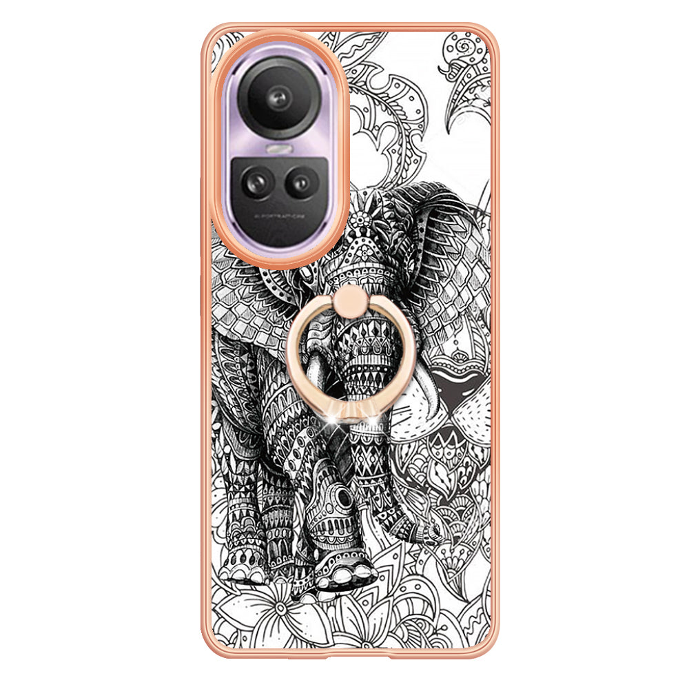 YB IMD Series-20 Style D for Oppo Reno10 Pro 5G (Global) 2.0mm TPU Case IMD Pattern Electroplating Phone Kickstand Cover