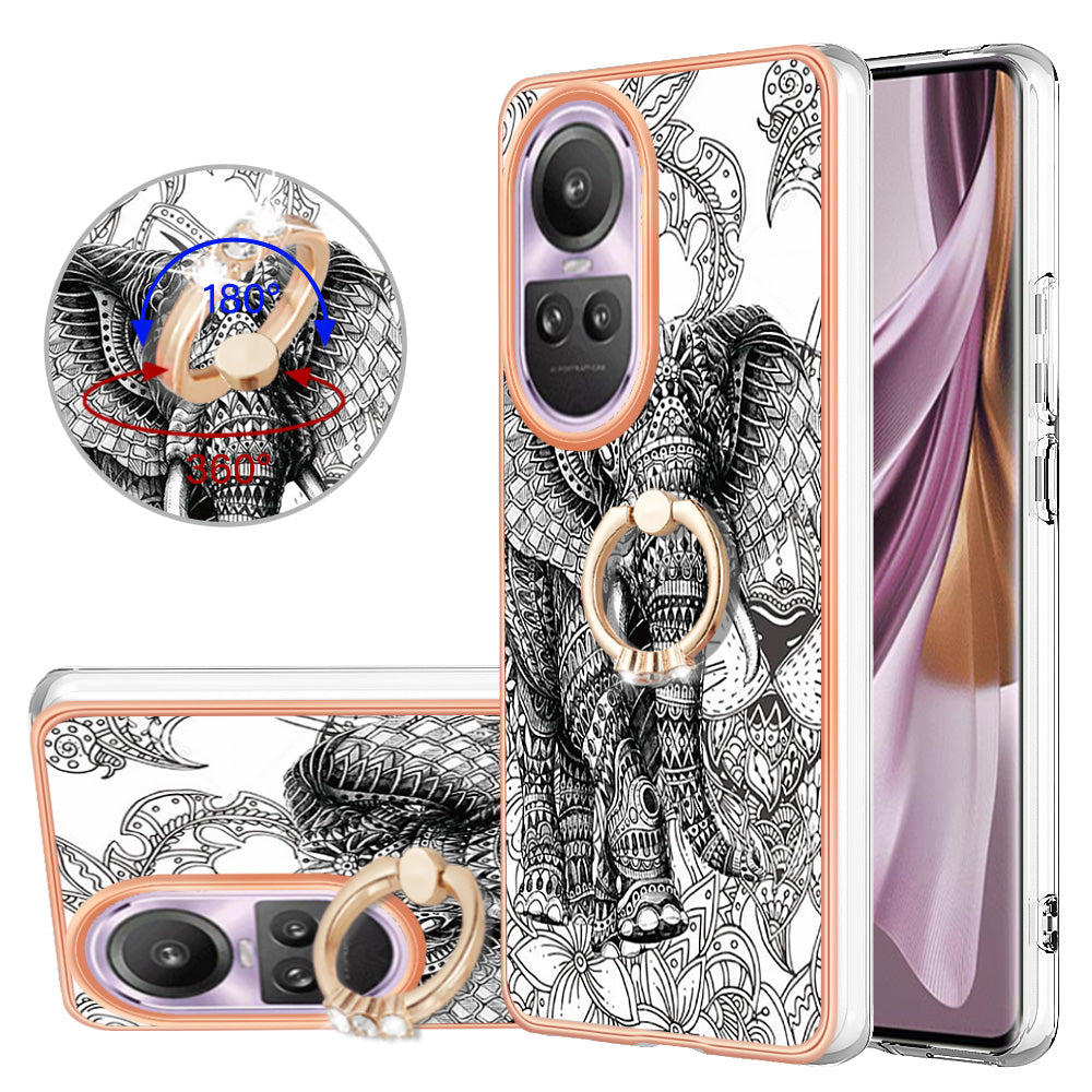 YB IMD Series-20 Style D for Oppo Reno10 Pro 5G (Global) 2.0mm TPU Case IMD Pattern Electroplating Phone Kickstand Cover