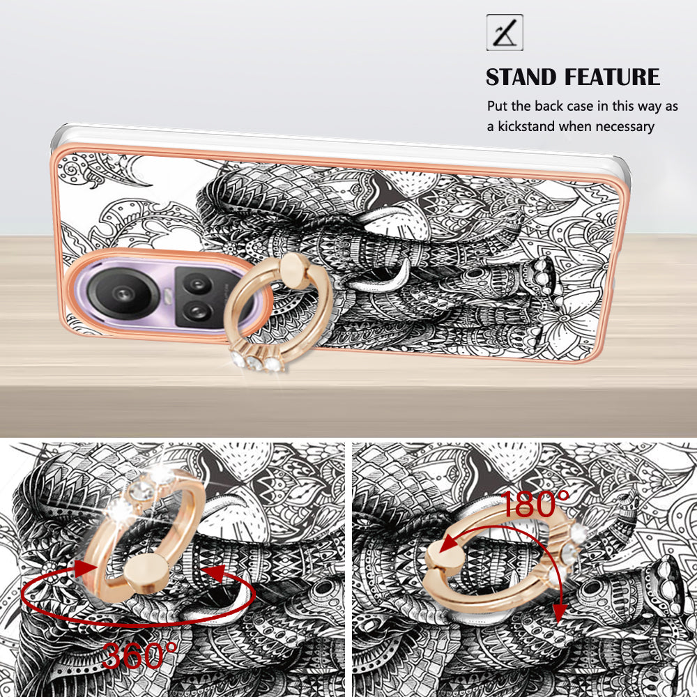 YB IMD Series-20 Style D for Oppo Reno10 Pro 5G (Global) 2.0mm TPU Case IMD Pattern Electroplating Phone Kickstand Cover