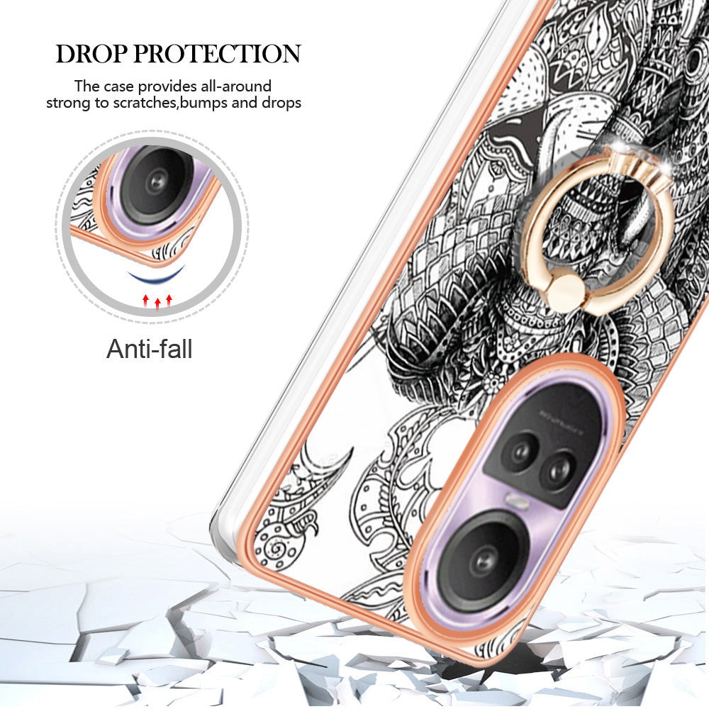 YB IMD Series-20 Style D for Oppo Reno10 Pro 5G (Global) 2.0mm TPU Case IMD Pattern Electroplating Phone Kickstand Cover