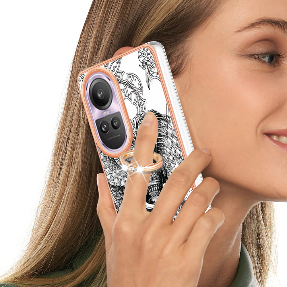 YB IMD Series-20 Style D for Oppo Reno10 Pro 5G (Global) 2.0mm TPU Case IMD Pattern Electroplating Phone Kickstand Cover