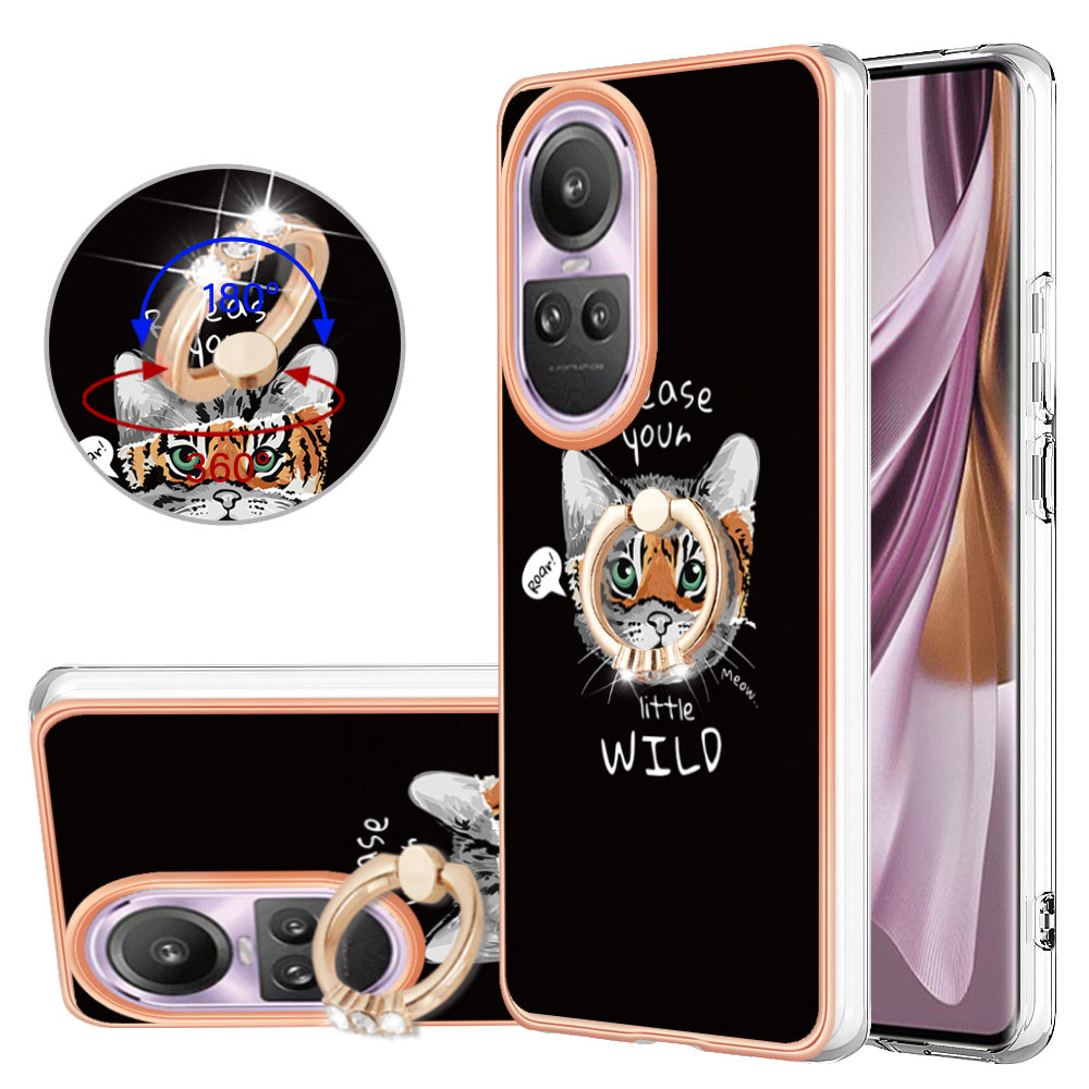 YB IMD Series-20 Style D for Oppo Reno10 Pro 5G (Global) 2.0mm TPU Case IMD Pattern Electroplating Phone Kickstand Cover