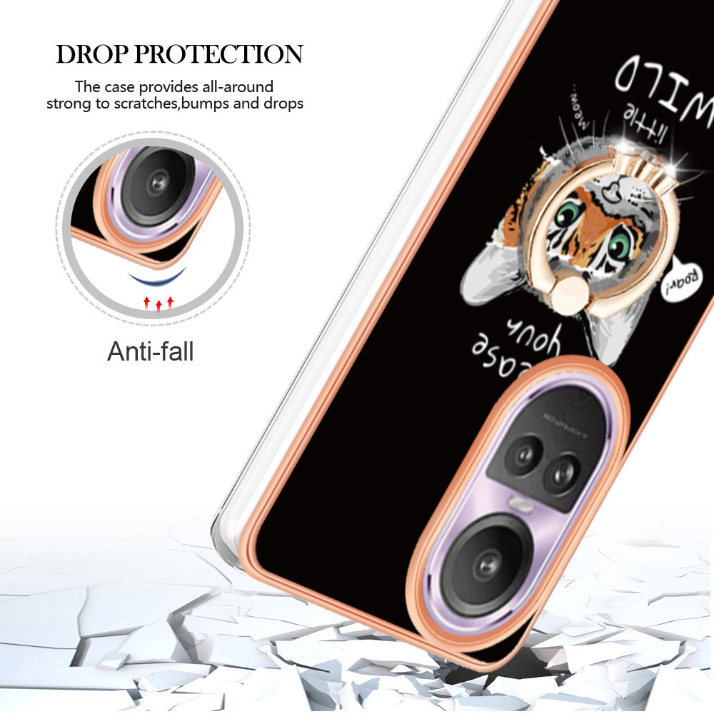 YB IMD Series-20 Style D for Oppo Reno10 Pro 5G (Global) 2.0mm TPU Case IMD Pattern Electroplating Phone Kickstand Cover