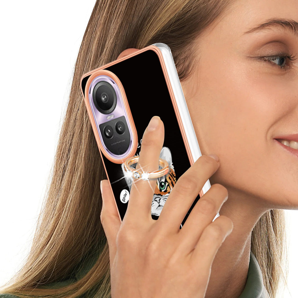 YB IMD Series-20 Style D for Oppo Reno10 Pro 5G (Global) 2.0mm TPU Case IMD Pattern Electroplating Phone Kickstand Cover