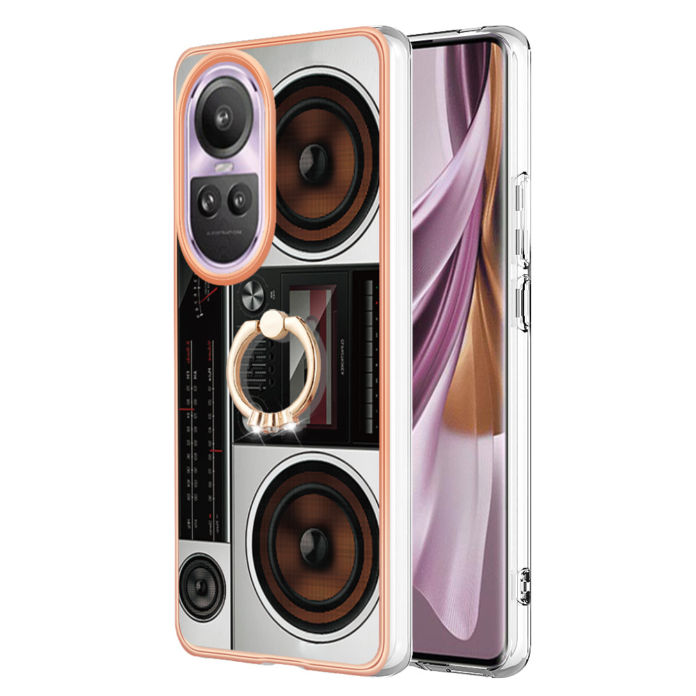 YB IMD Series-20 Style D for Oppo Reno10 Pro 5G (Global) 2.0mm TPU Case IMD Pattern Electroplating Phone Kickstand Cover