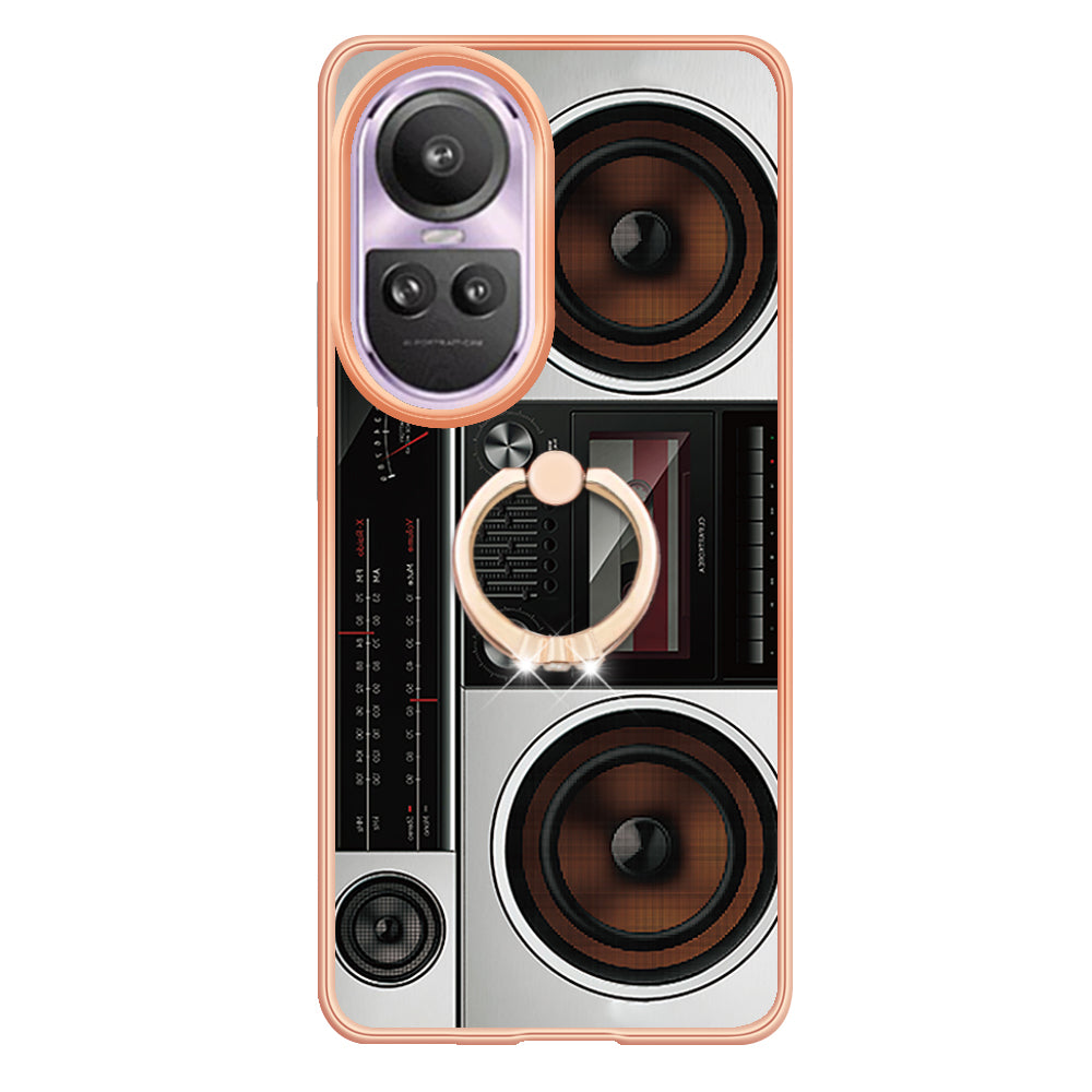 YB IMD Series-20 Style D for Oppo Reno10 Pro 5G (Global) 2.0mm TPU Case IMD Pattern Electroplating Phone Kickstand Cover