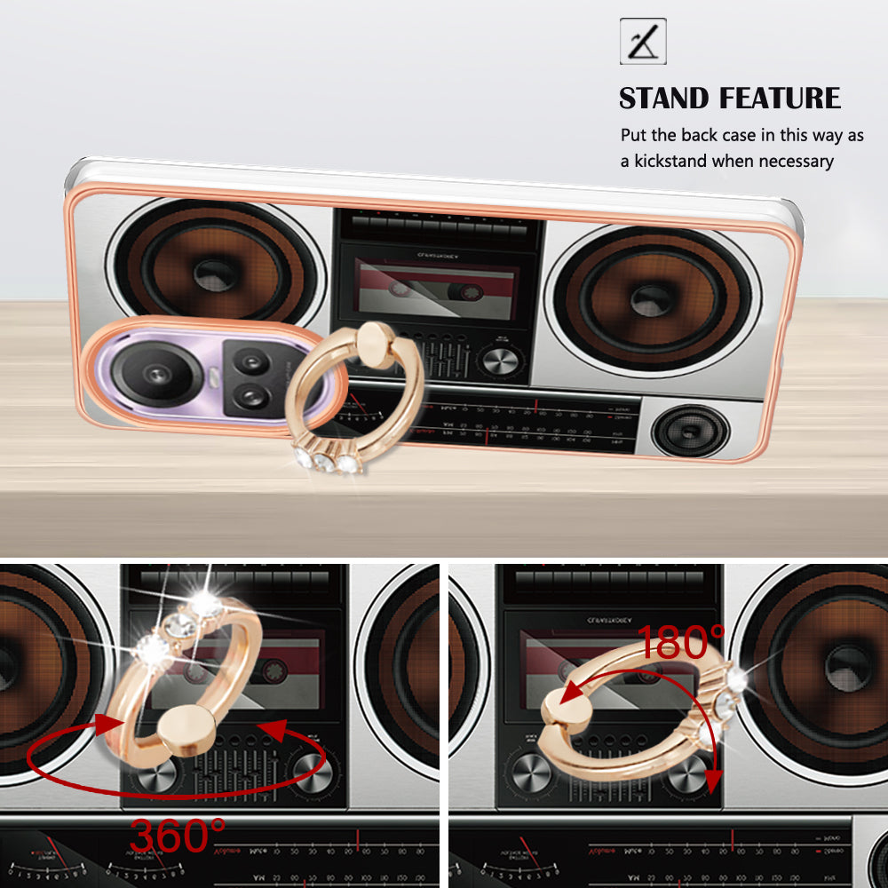 YB IMD Series-20 Style D for Oppo Reno10 Pro 5G (Global) 2.0mm TPU Case IMD Pattern Electroplating Phone Kickstand Cover