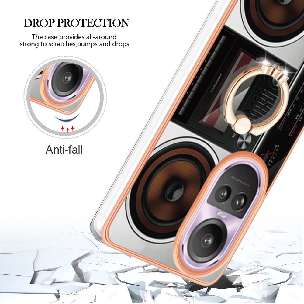 YB IMD Series-20 Style D for Oppo Reno10 Pro 5G (Global) 2.0mm TPU Case IMD Pattern Electroplating Phone Kickstand Cover