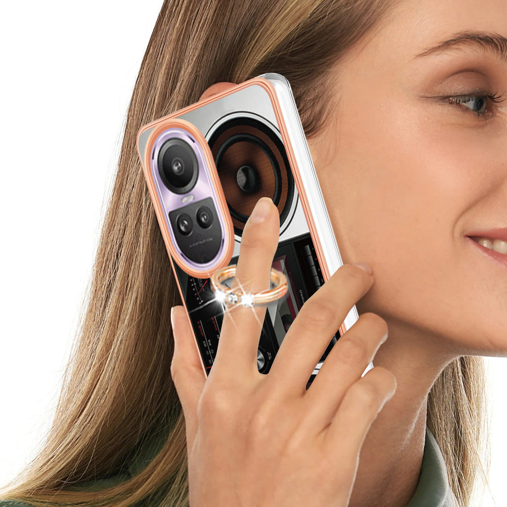 YB IMD Series-20 Style D for Oppo Reno10 Pro 5G (Global) 2.0mm TPU Case IMD Pattern Electroplating Phone Kickstand Cover