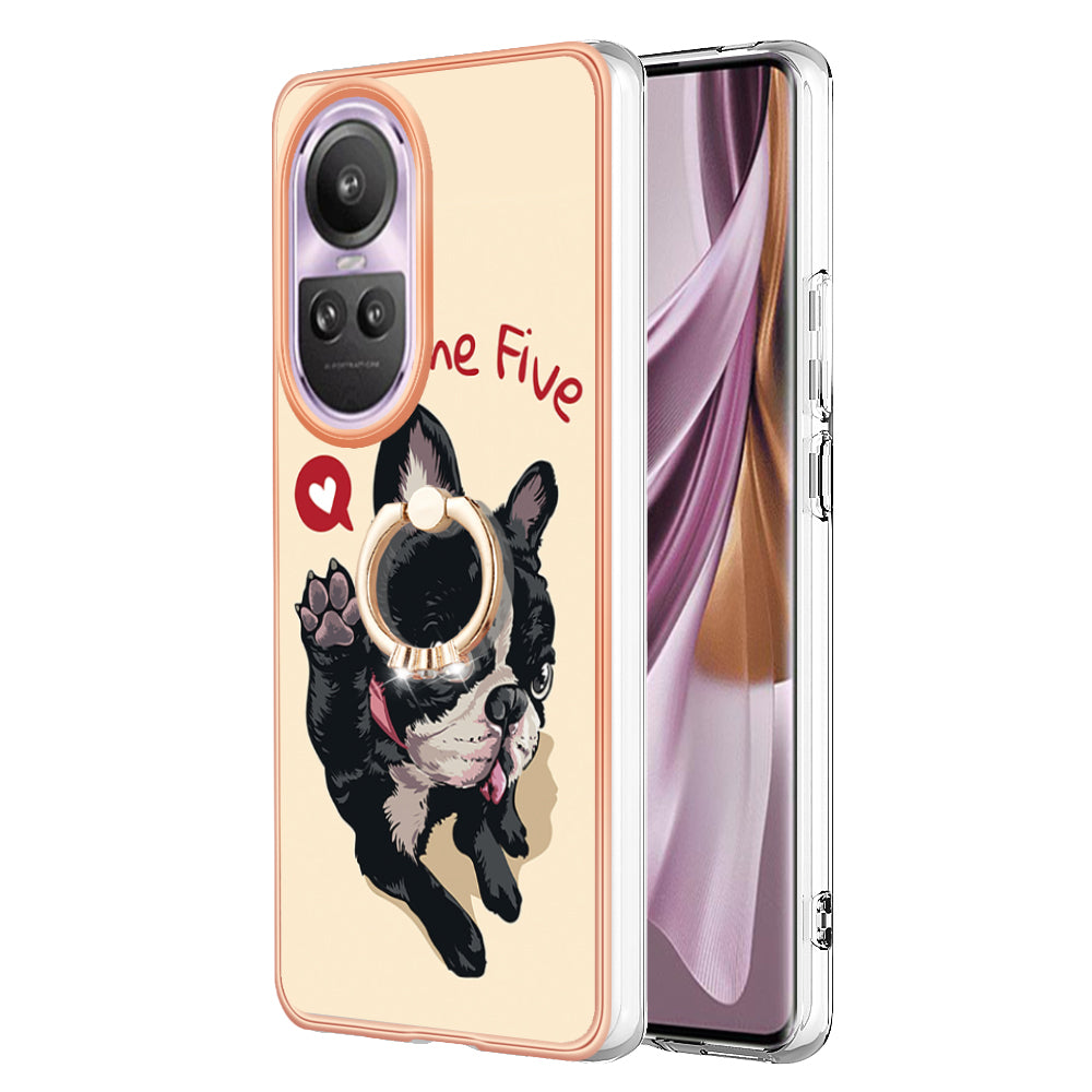 YB IMD Series-20 Style D for Oppo Reno10 Pro 5G (Global) 2.0mm TPU Case IMD Pattern Electroplating Phone Kickstand Cover