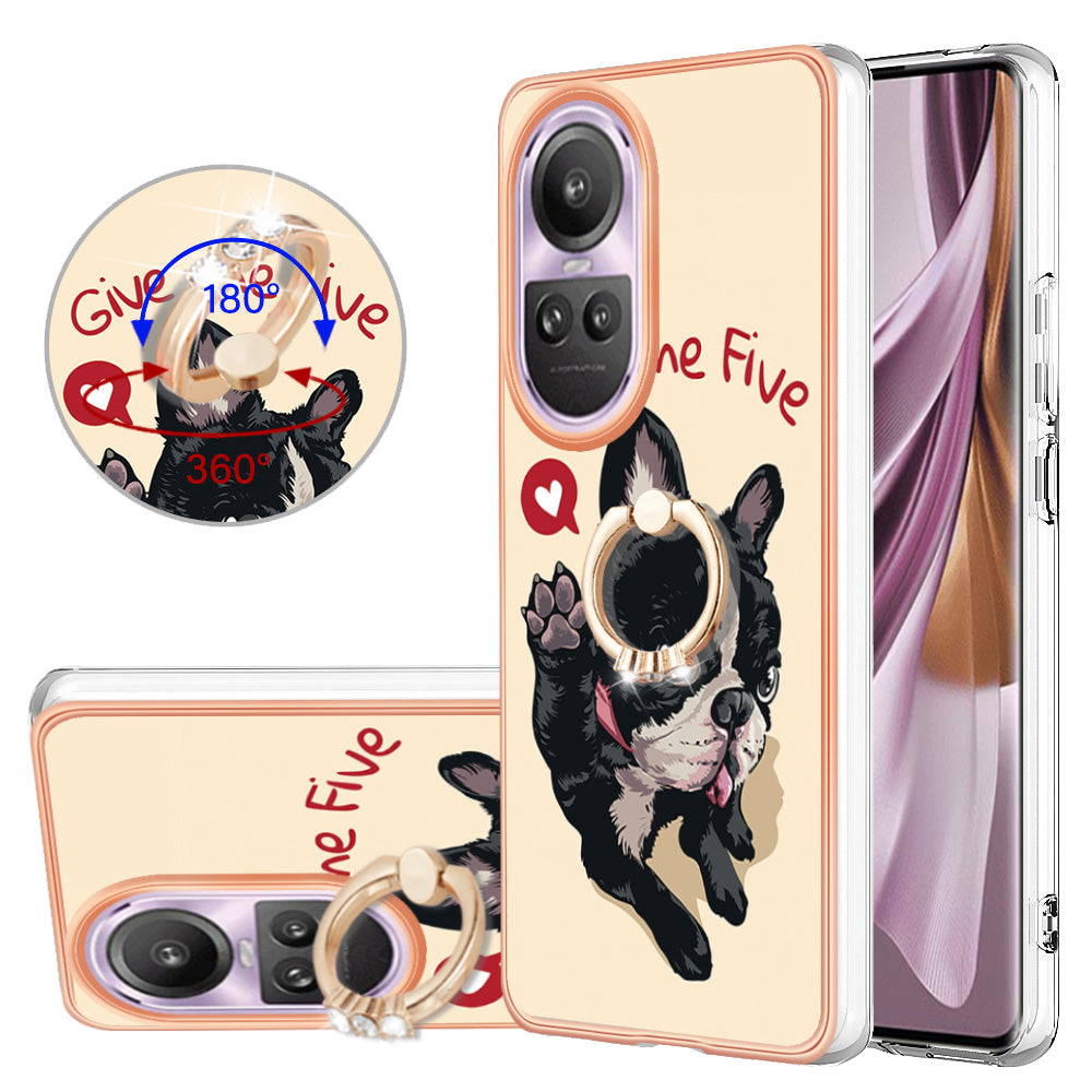 YB IMD Series-20 Style D for Oppo Reno10 Pro 5G (Global) 2.0mm TPU Case IMD Pattern Electroplating Phone Kickstand Cover