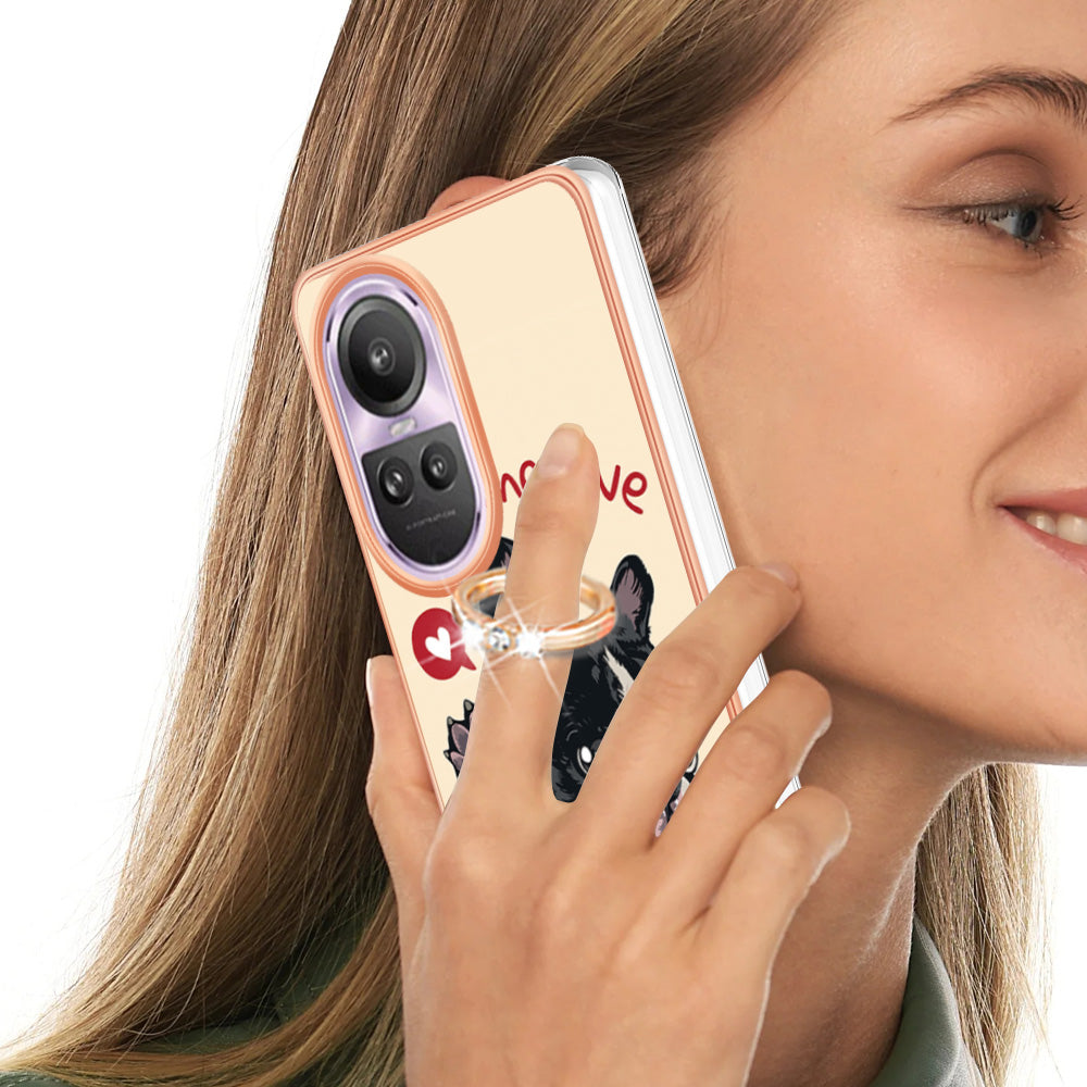 YB IMD Series-20 Style D for Oppo Reno10 Pro 5G (Global) 2.0mm TPU Case IMD Pattern Electroplating Phone Kickstand Cover