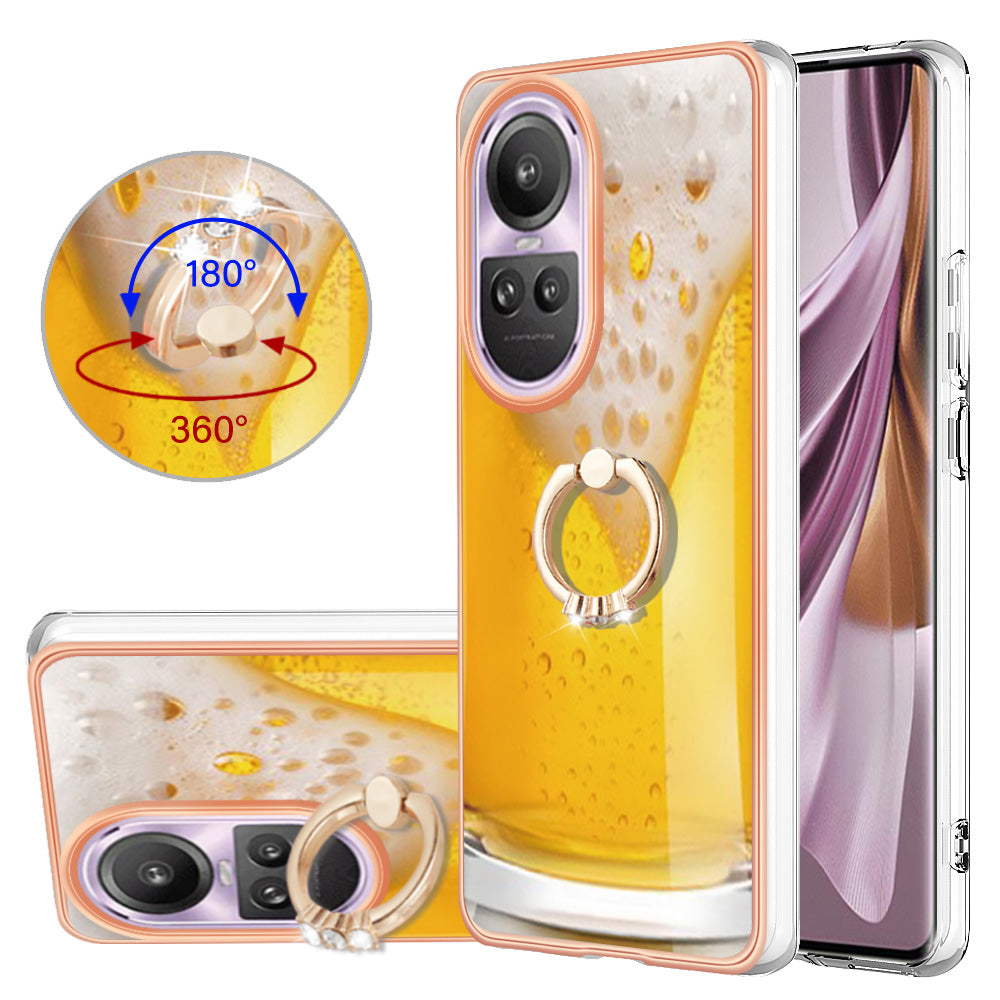 YB IMD Series-20 Style D for Oppo Reno10 Pro 5G (Global) 2.0mm TPU Case IMD Pattern Electroplating Phone Kickstand Cover