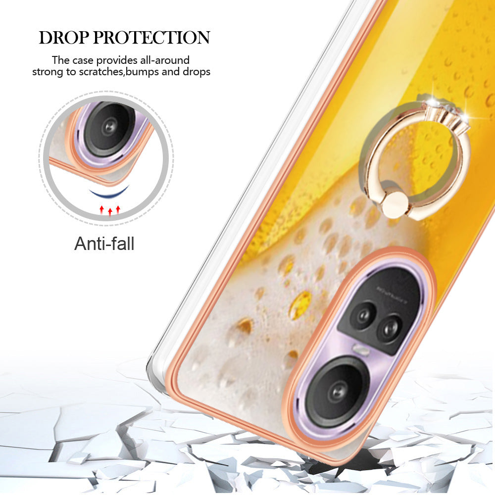 YB IMD Series-20 Style D for Oppo Reno10 Pro 5G (Global) 2.0mm TPU Case IMD Pattern Electroplating Phone Kickstand Cover