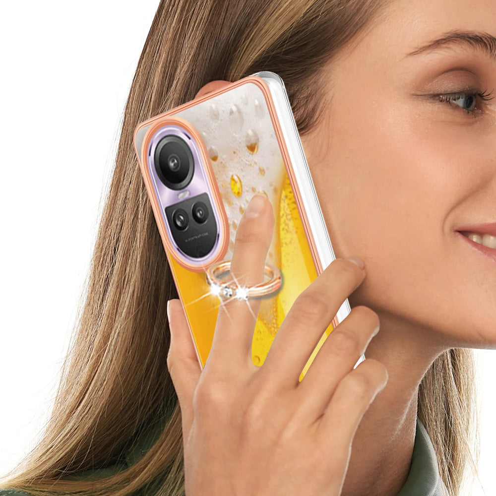 YB IMD Series-20 Style D for Oppo Reno10 Pro 5G (Global) 2.0mm TPU Case IMD Pattern Electroplating Phone Kickstand Cover