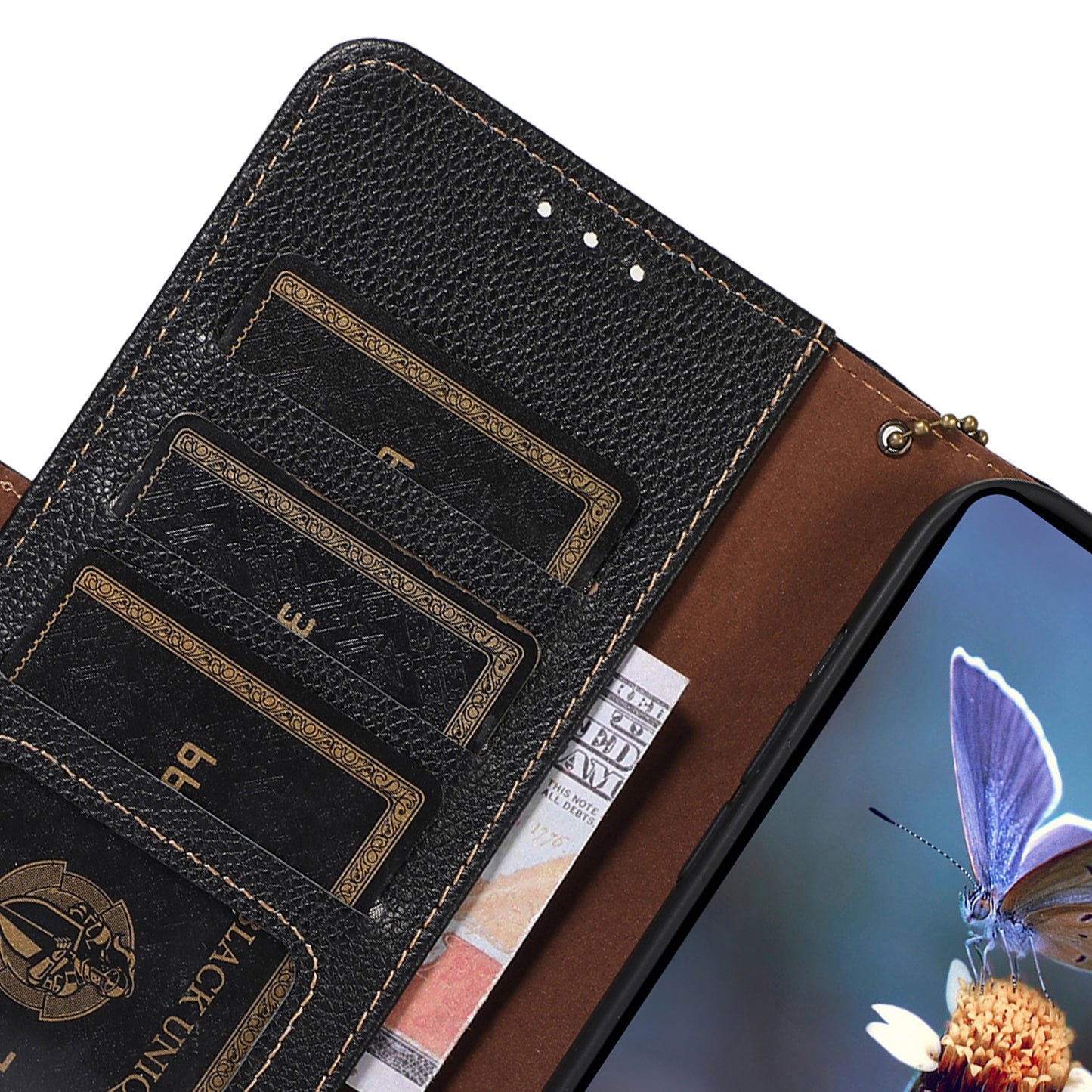 RFID Blocking Shell for Sony Xperia 5 V , Litchi Texture Genuine Cow Leather Phone Case Wallet Stand Cover