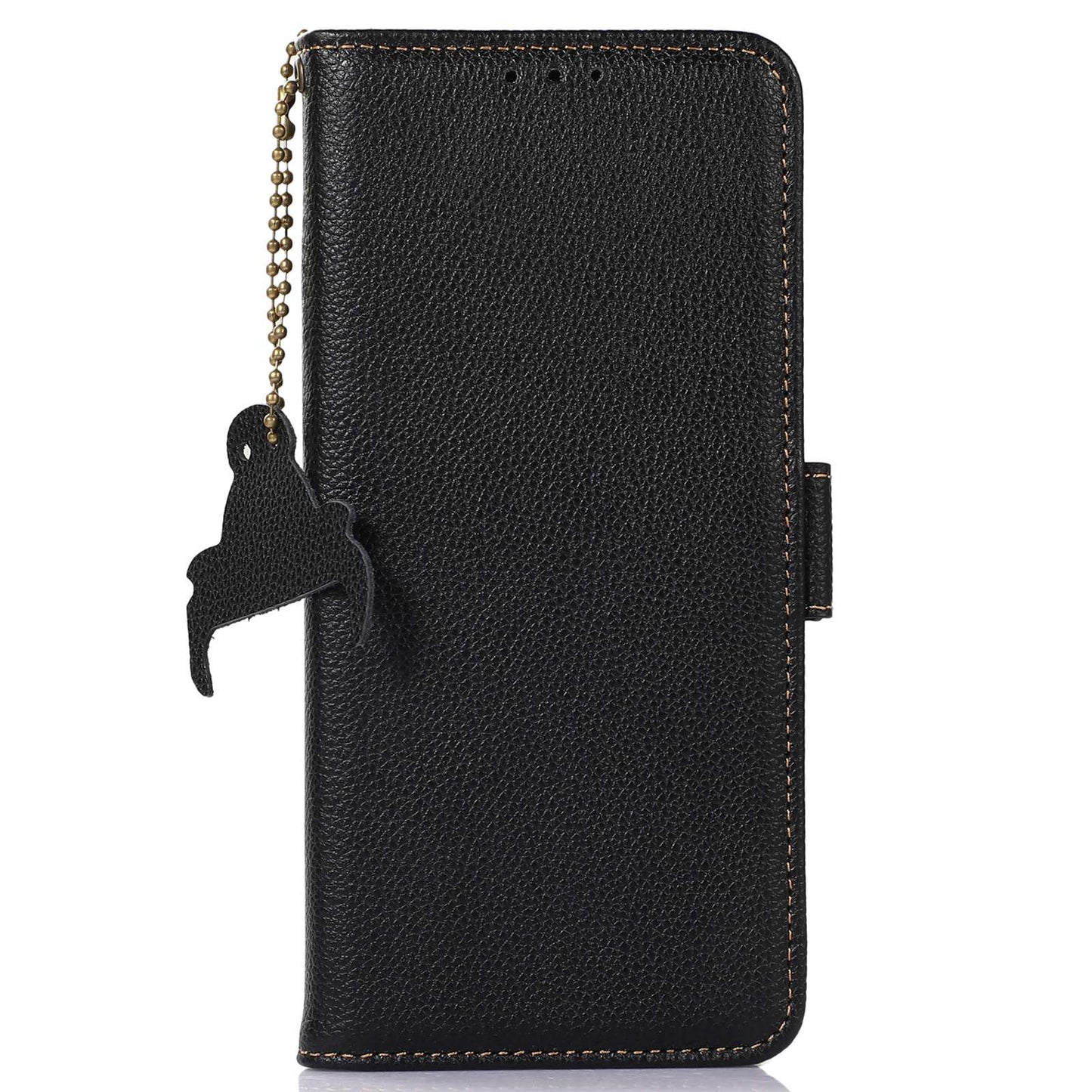 RFID Blocking Shell for Sony Xperia 5 V , Litchi Texture Genuine Cow Leather Phone Case Wallet Stand Cover