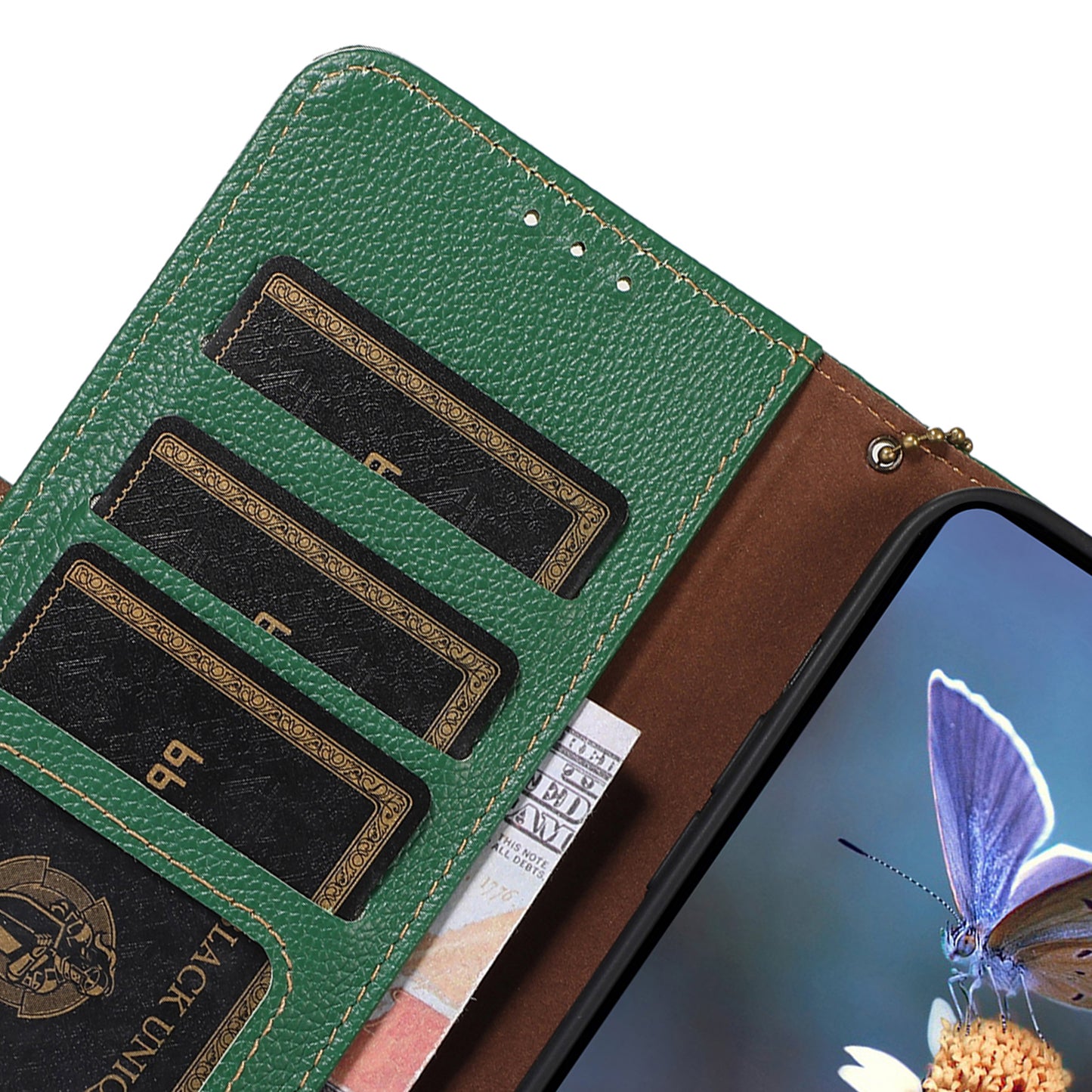 RFID Blocking Shell for Sony Xperia 5 V , Litchi Texture Genuine Cow Leather Phone Case Wallet Stand Cover