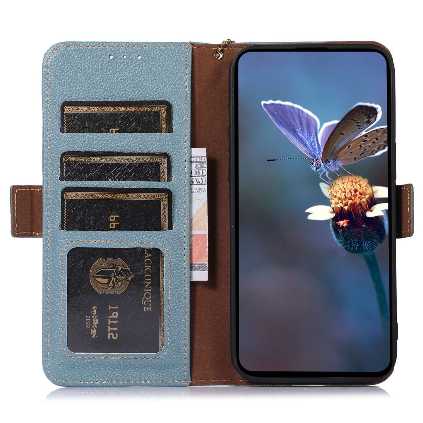 RFID Blocking Shell for Sony Xperia 5 V , Litchi Texture Genuine Cow Leather Phone Case Wallet Stand Cover