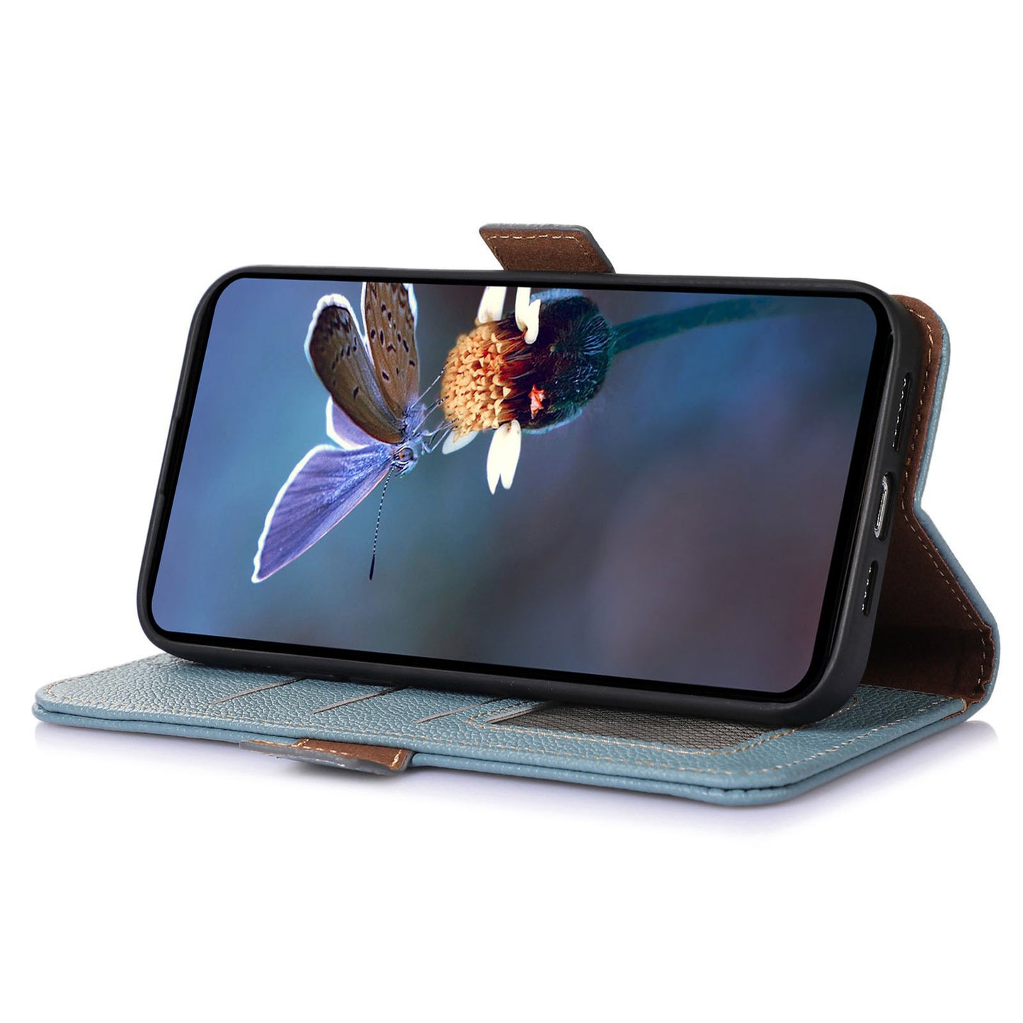 RFID Blocking Shell for Sony Xperia 5 V , Litchi Texture Genuine Cow Leather Phone Case Wallet Stand Cover