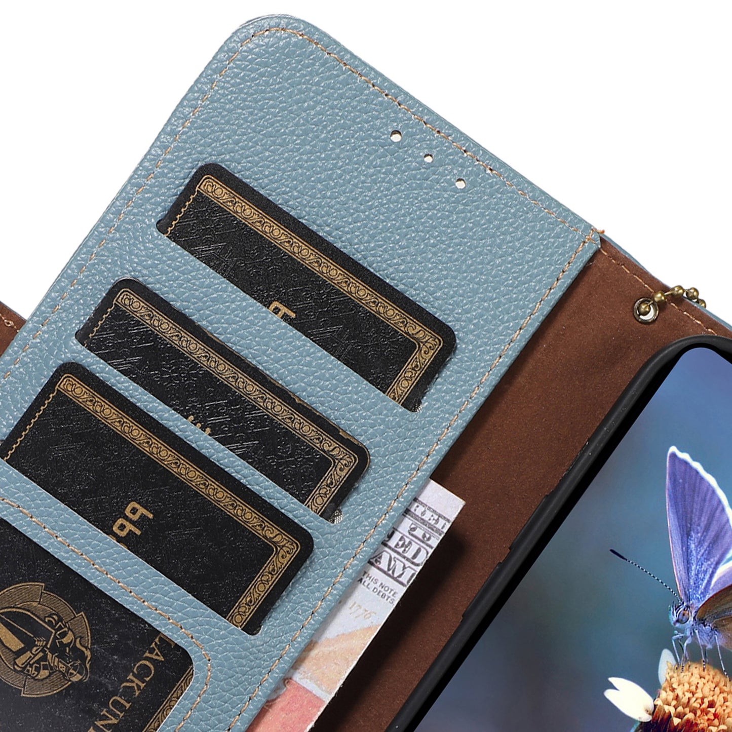 RFID Blocking Shell for Sony Xperia 5 V , Litchi Texture Genuine Cow Leather Phone Case Wallet Stand Cover