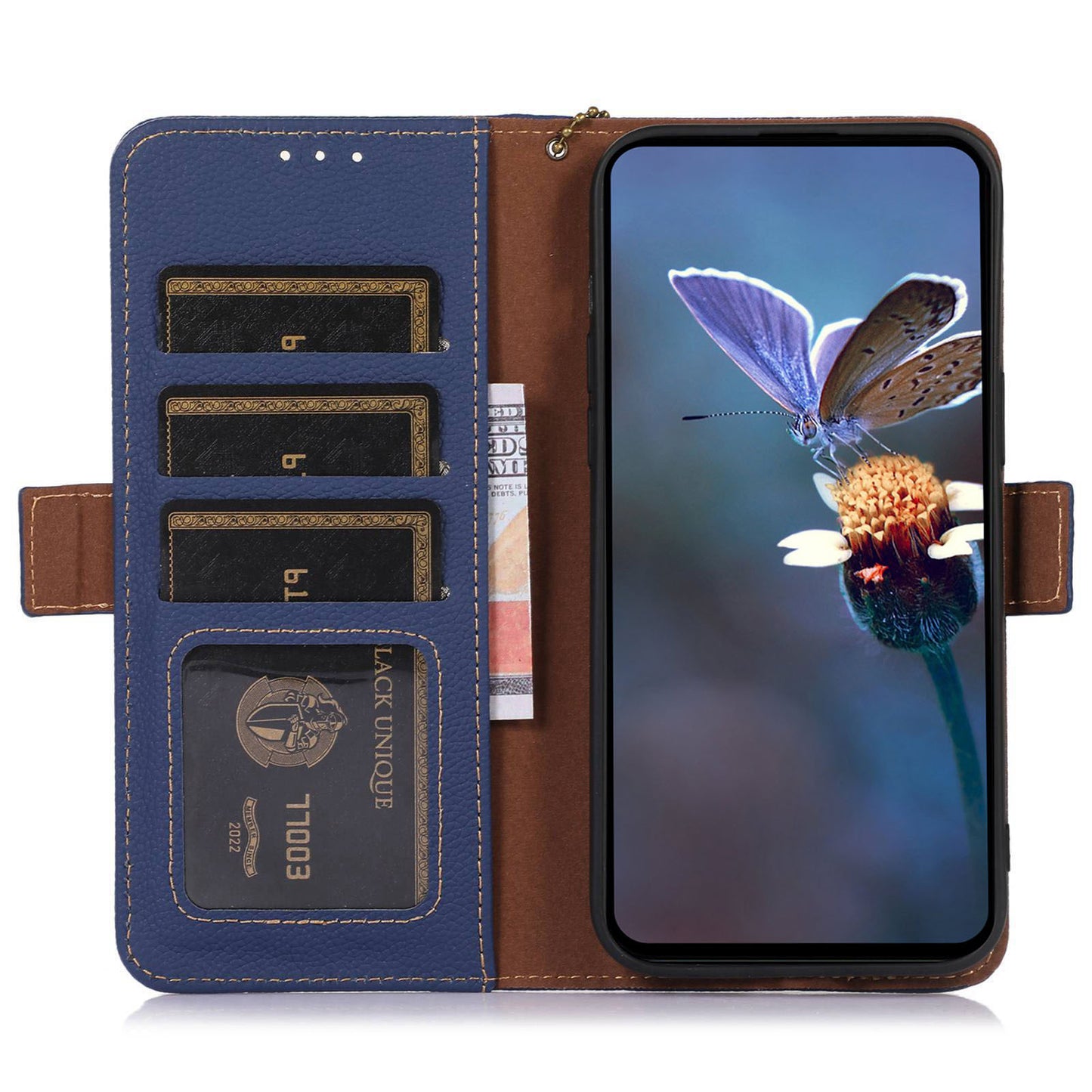 RFID Blocking Shell for Sony Xperia 5 V , Litchi Texture Genuine Cow Leather Phone Case Wallet Stand Cover