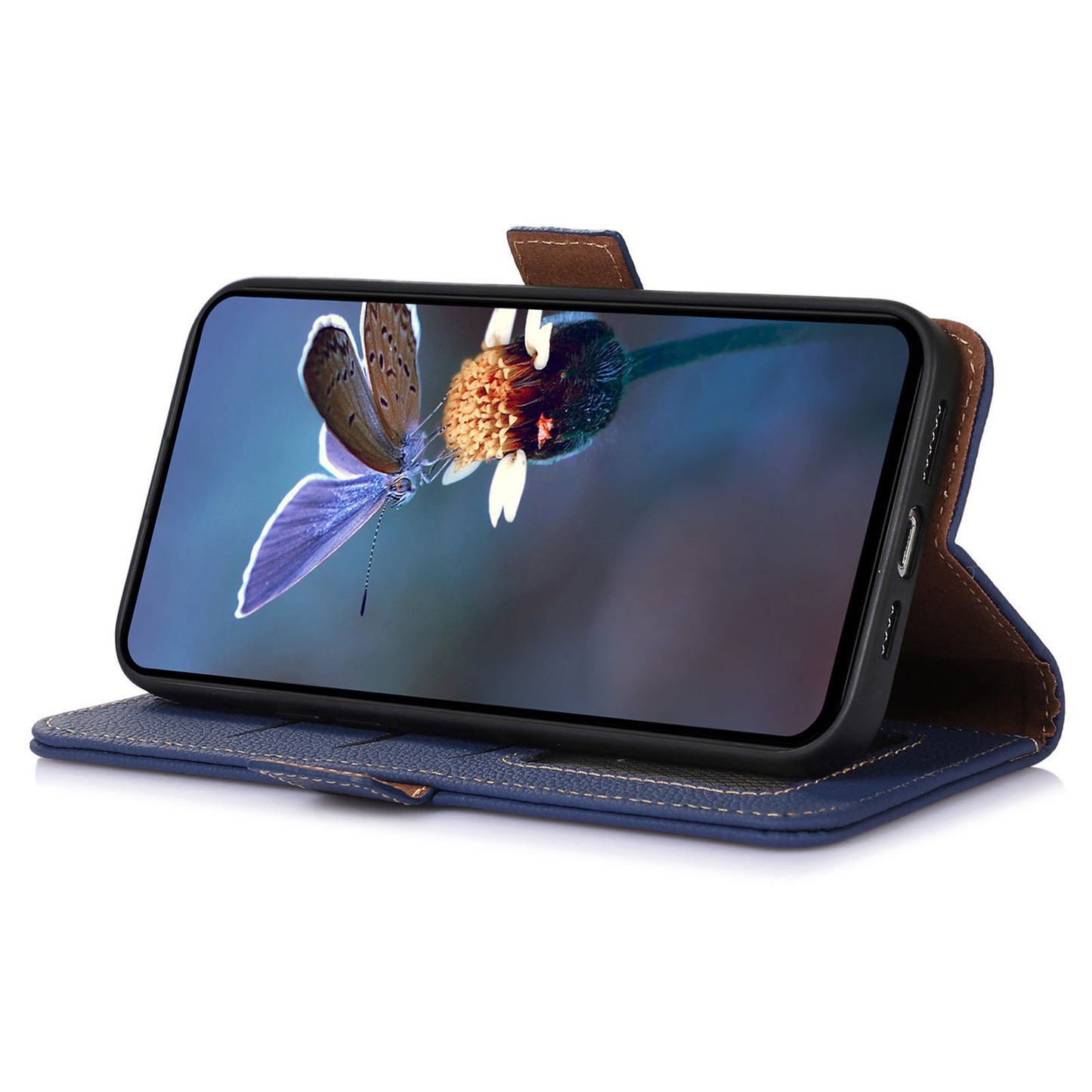 RFID Blocking Shell for Sony Xperia 5 V , Litchi Texture Genuine Cow Leather Phone Case Wallet Stand Cover