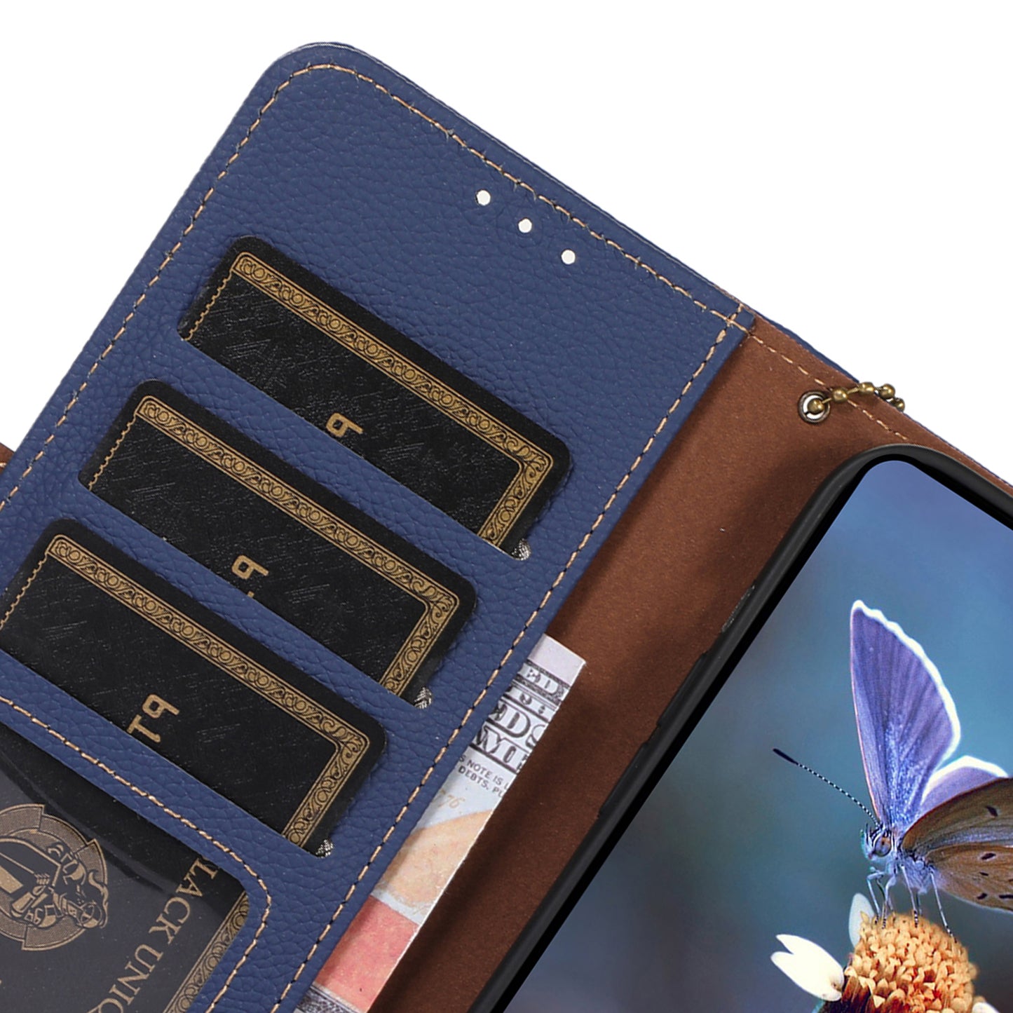 RFID Blocking Shell for Sony Xperia 5 V , Litchi Texture Genuine Cow Leather Phone Case Wallet Stand Cover
