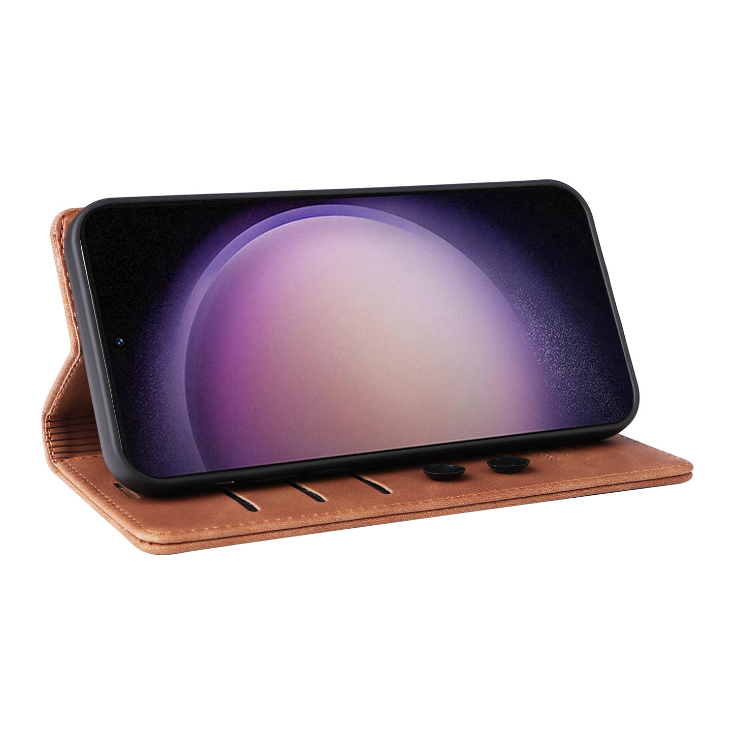 006 Series For Samsung Galaxy S23+ Case PU Leather Sucker Closure Phone Stand Cover