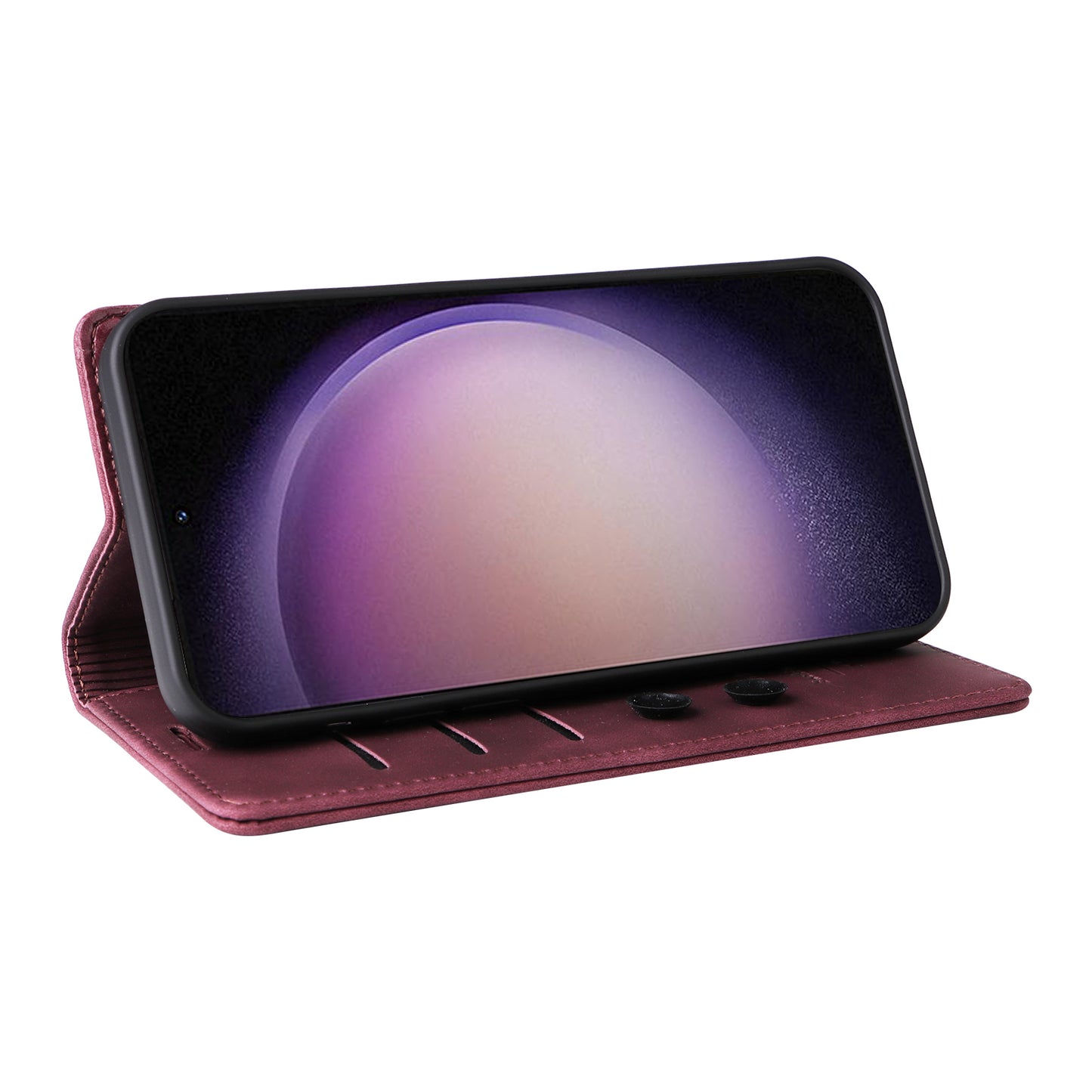 006 Series For Samsung Galaxy S23+ Case PU Leather Sucker Closure Phone Stand Cover