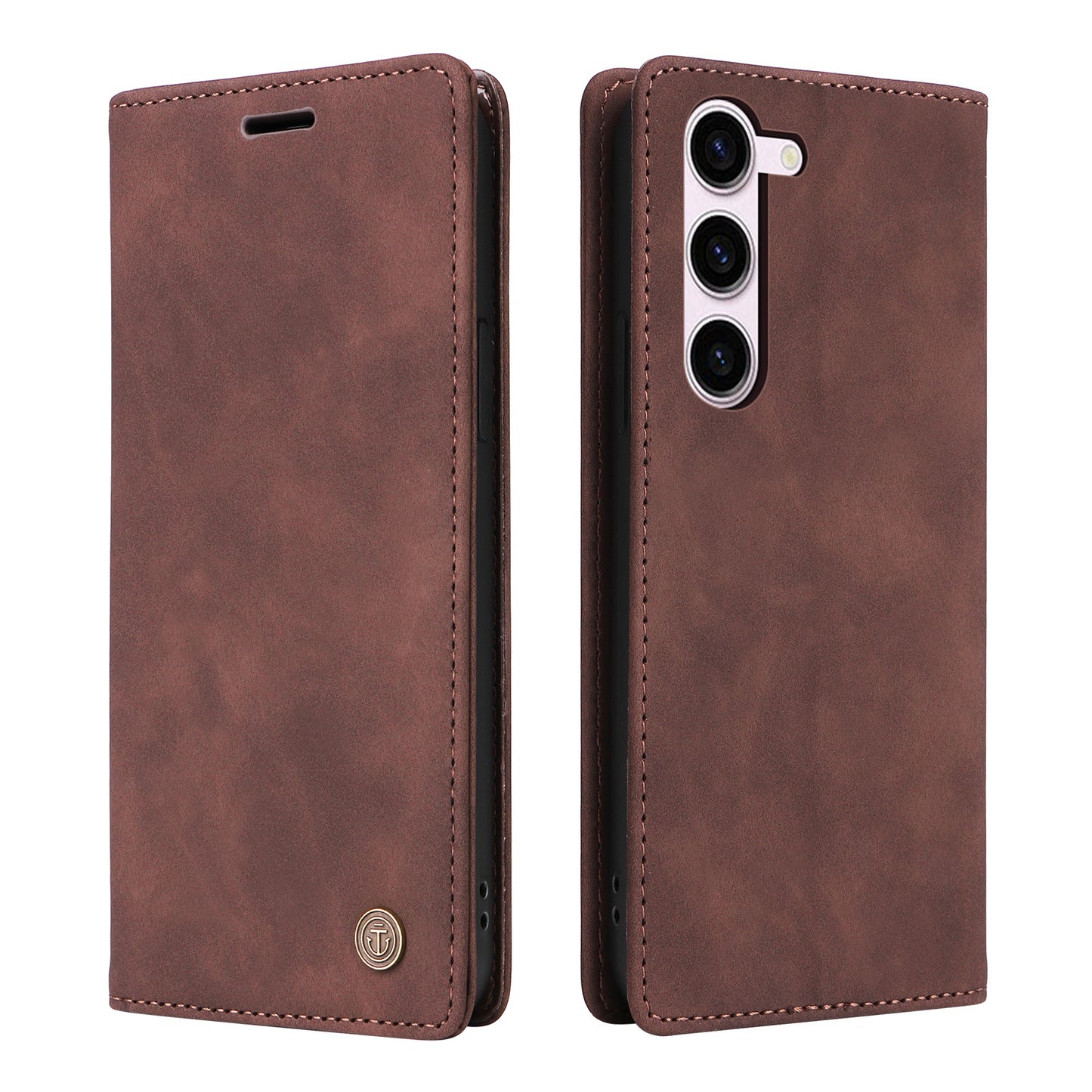 006 Series For Samsung Galaxy S23+ Case PU Leather Sucker Closure Phone Stand Cover