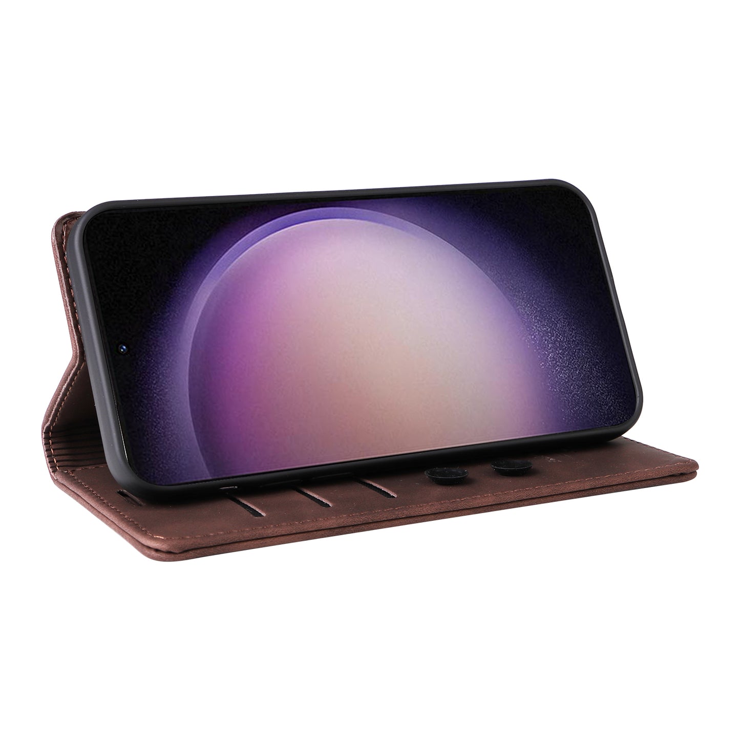 006 Series For Samsung Galaxy S23+ Case PU Leather Sucker Closure Phone Stand Cover