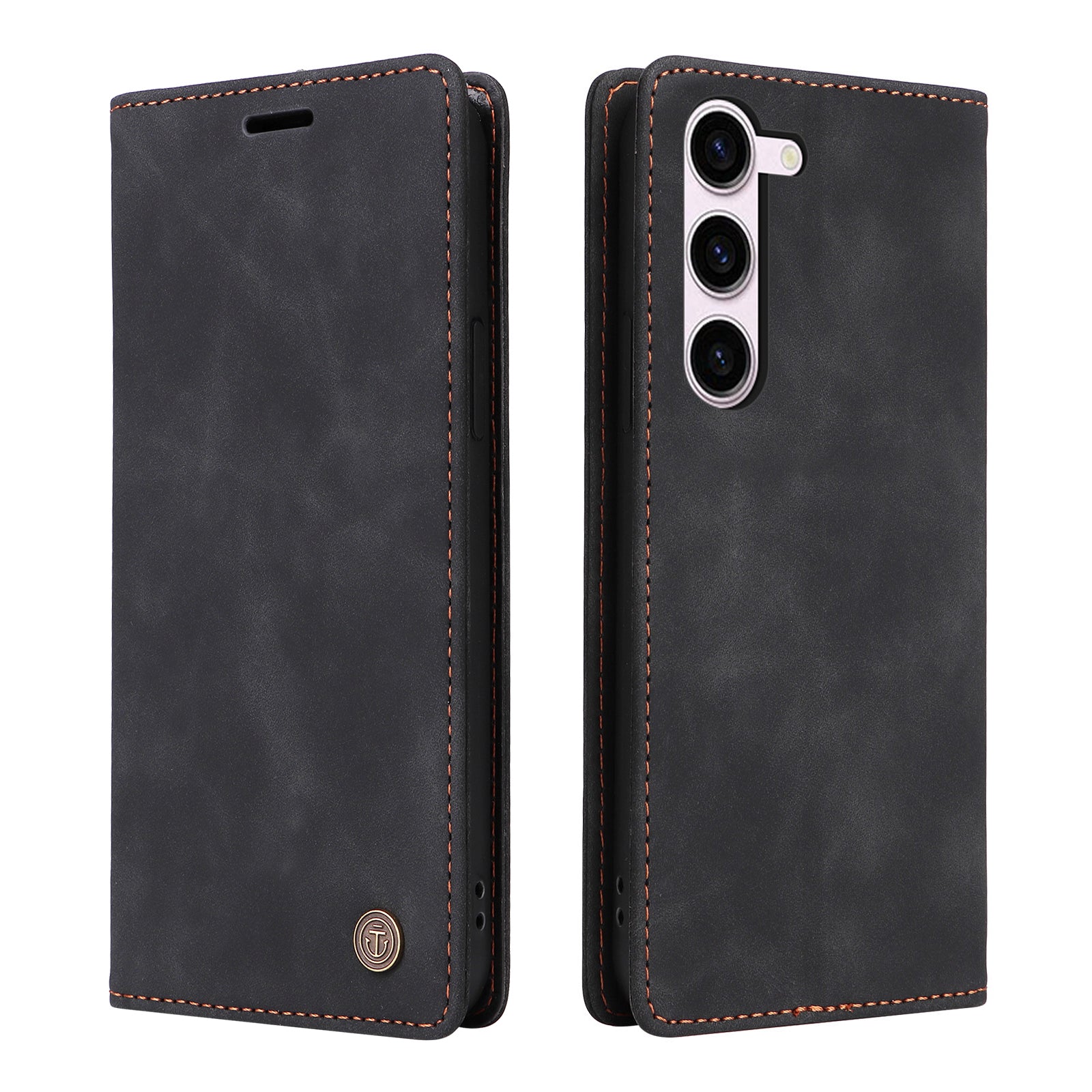 006 Series For Samsung Galaxy S23+ Case PU Leather Sucker Closure Phone Stand Cover