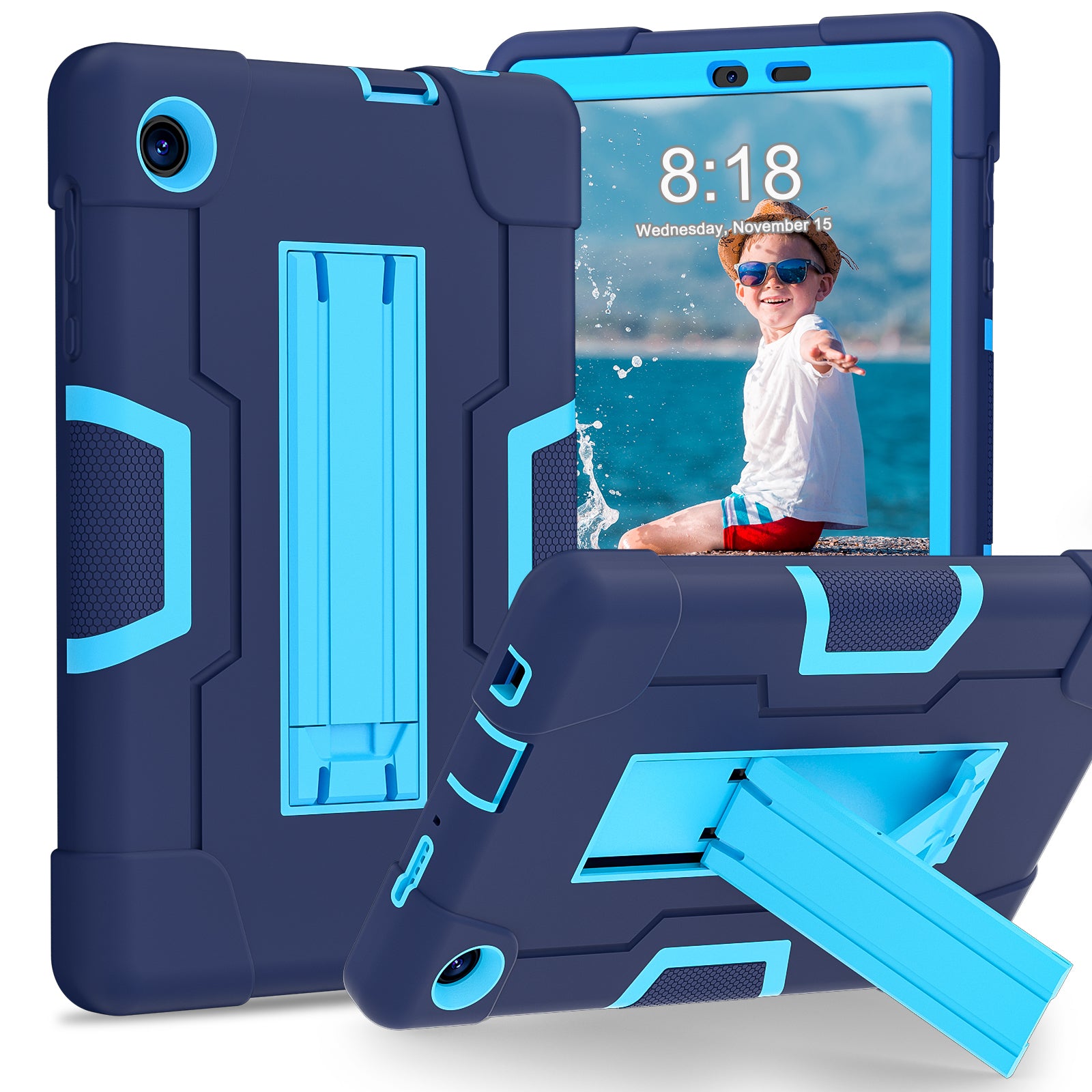 For TCL Tab 8 4G / Tab 8 LE (Model 9137W) / Tab 8 WiFi (Model 9132X) Kickstand Tablet Case Robot Style Silicone + PC Color Contrast Protective Cover