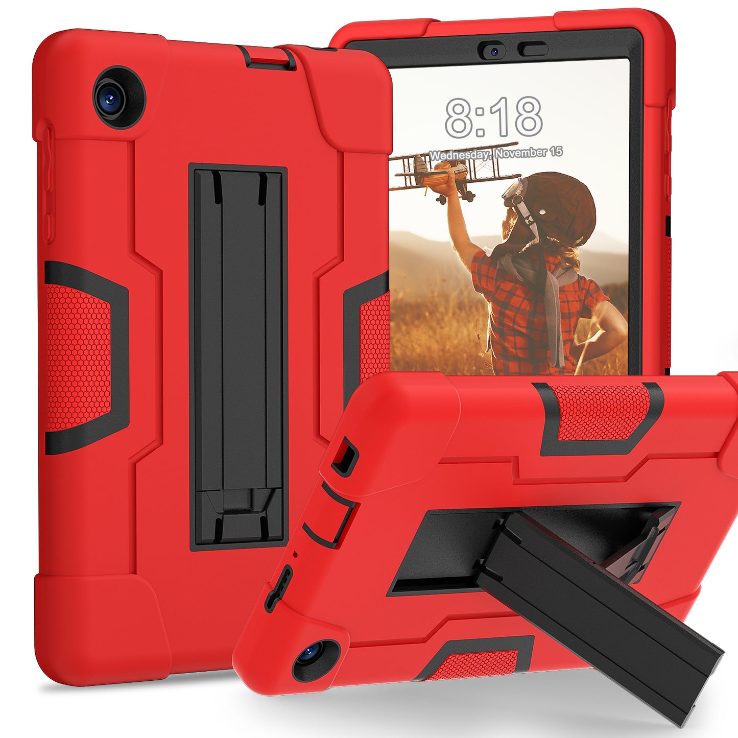 For TCL Tab 8 4G / Tab 8 LE (Model 9137W) / Tab 8 WiFi (Model 9132X) Kickstand Tablet Case Robot Style Silicone + PC Color Contrast Protective Cover