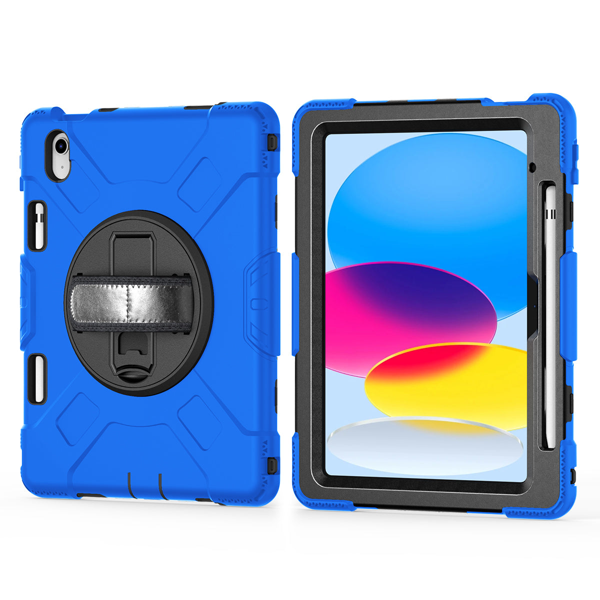 For iPad 10.9 (2022) Shockproof Kickstand Case PC+Silicone Tablet Cover with Shoulder Strap
