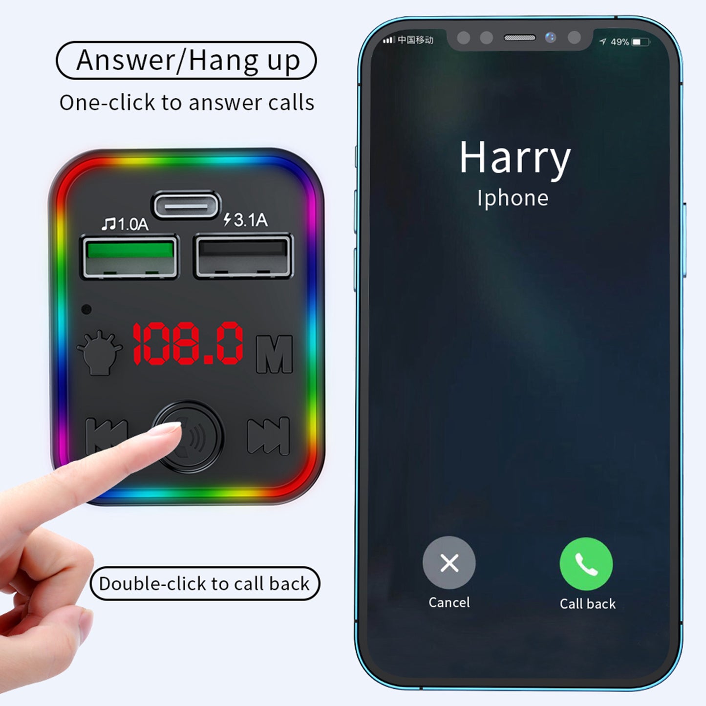 F22 7-Colors LED Wireless Car MP3 Player FM Dual USB Car Charger Smart Bluetooth Calling Car Audio Device