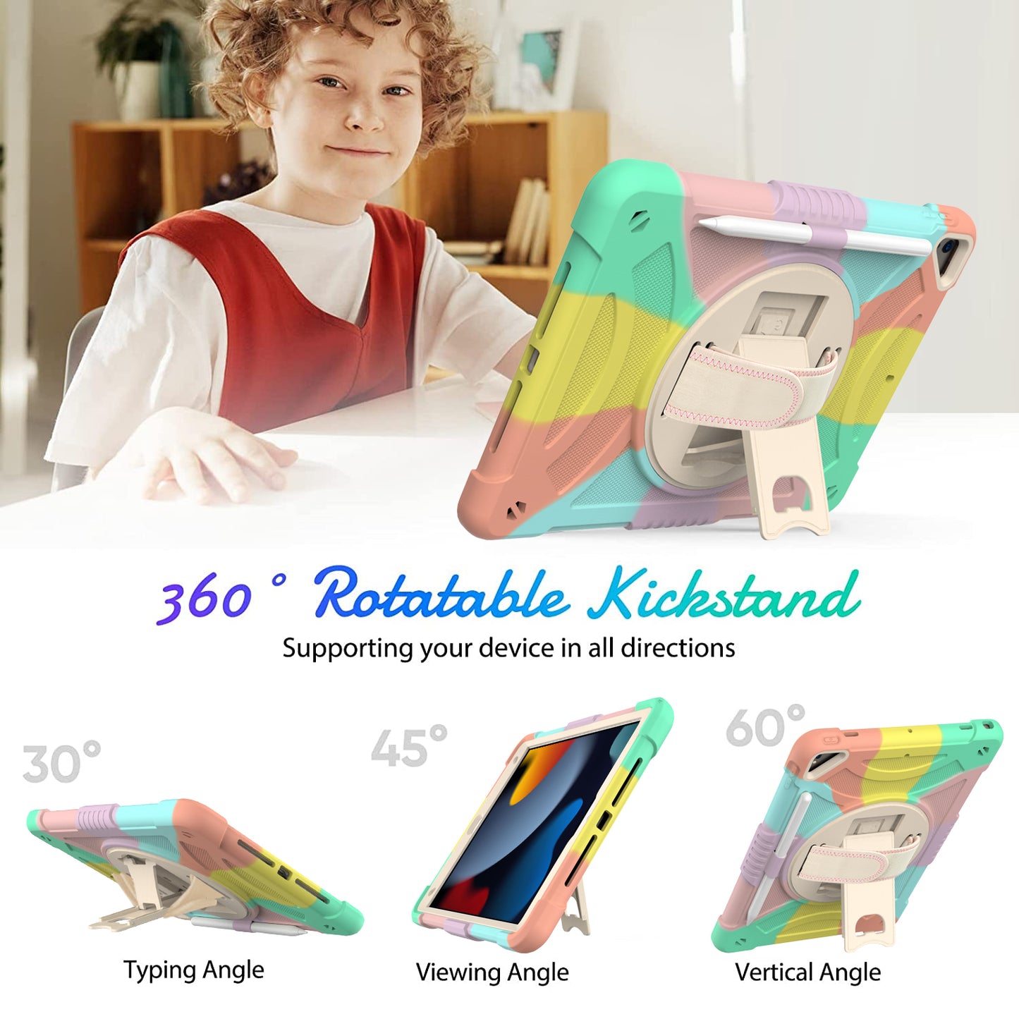 For iPad 10.2 (2021) / (2019) / (2020) / Air 10.5 inch (2019) Shockproof Case Rotating Kickstand Silicone+PC Tablet Cover with Shoulder Strap