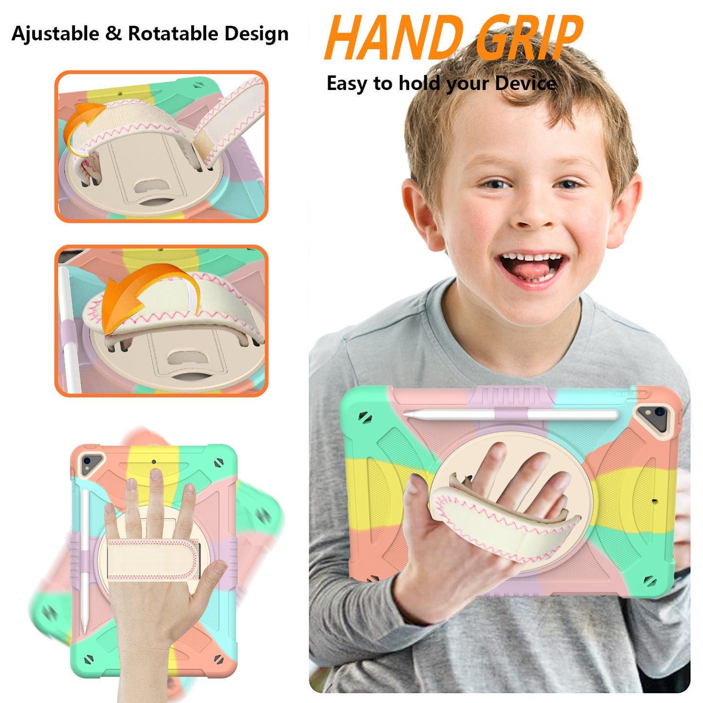 For iPad 10.2 (2021) / (2019) / (2020) / Air 10.5 inch (2019) Shockproof Case Rotating Kickstand Silicone+PC Tablet Cover with Shoulder Strap